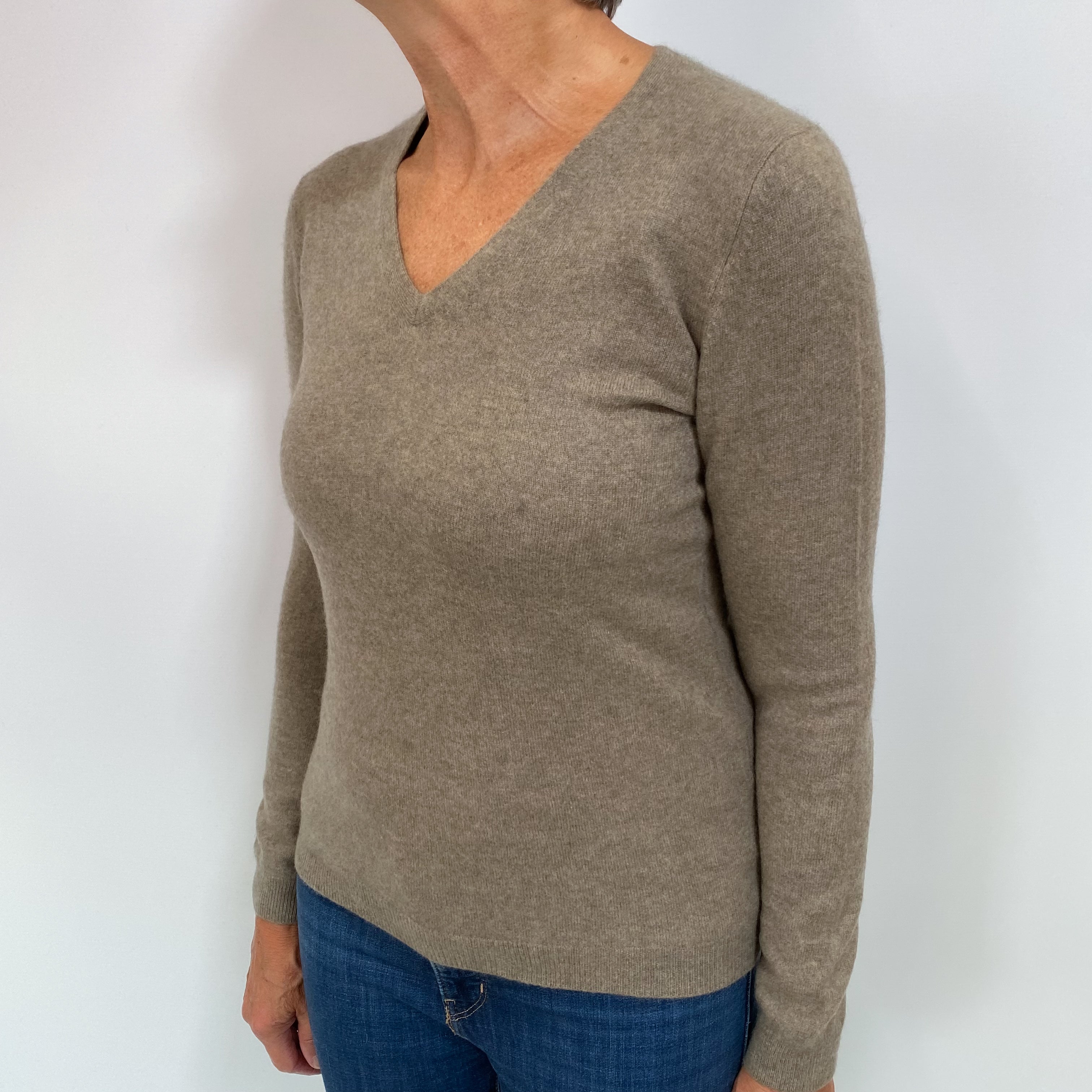 Mocha Brown Cashmere V Neck Jumper Medium