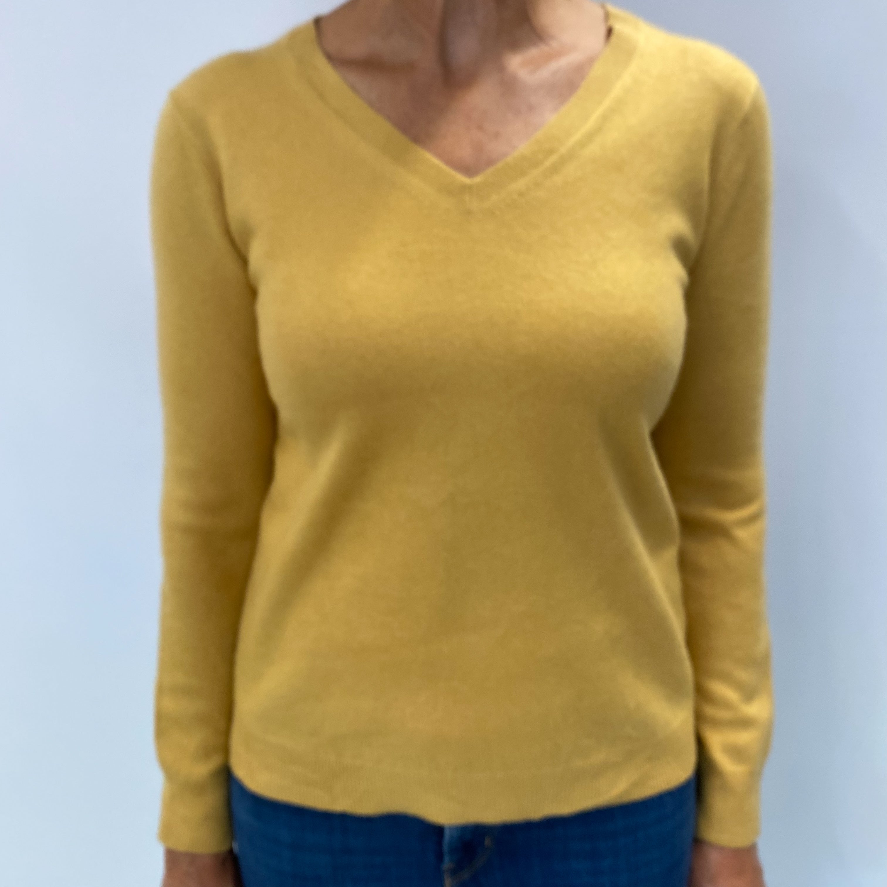 Mustard Yellow Cashmere V Neck Jumper Medium