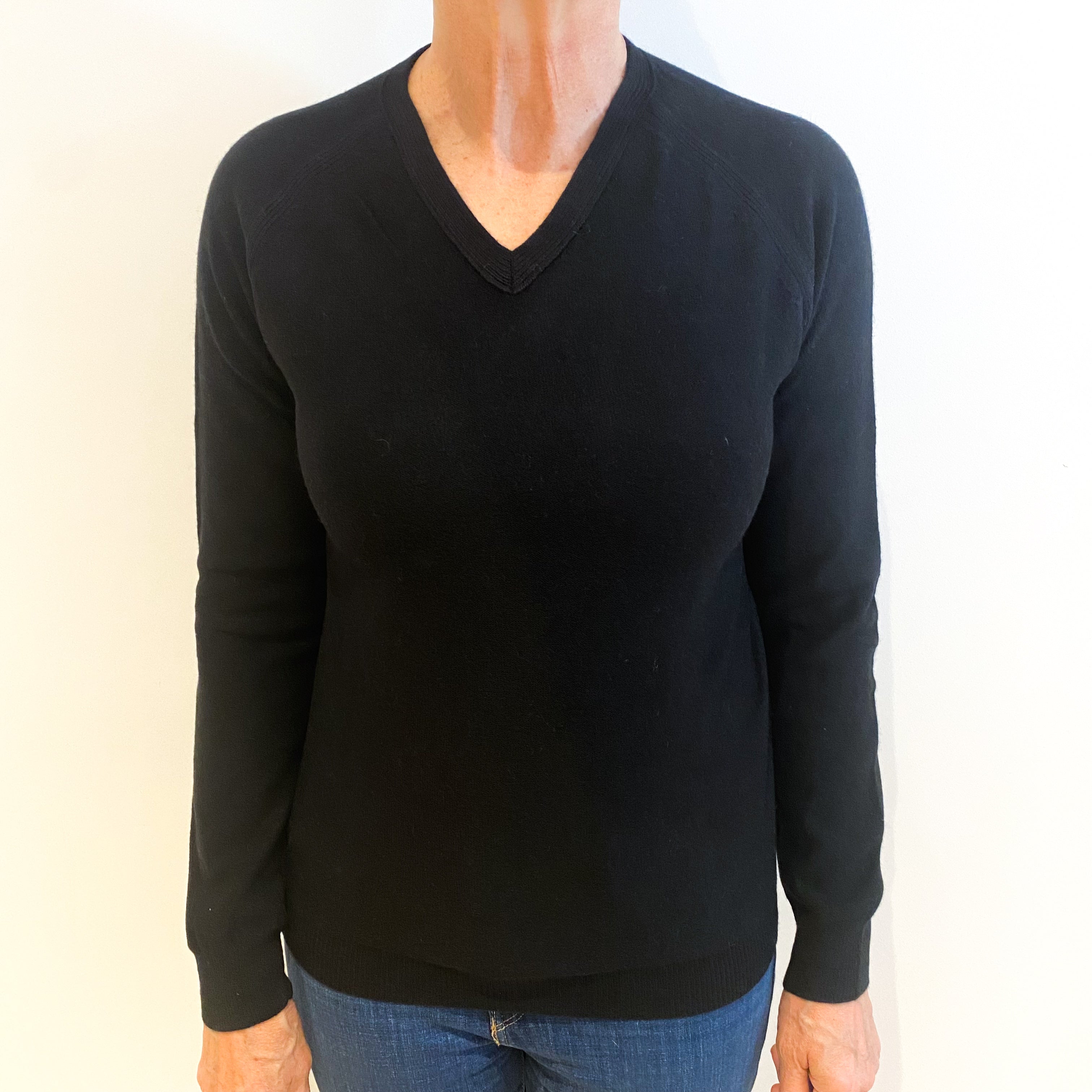 Black Cashmere V Neck Jumper Medium