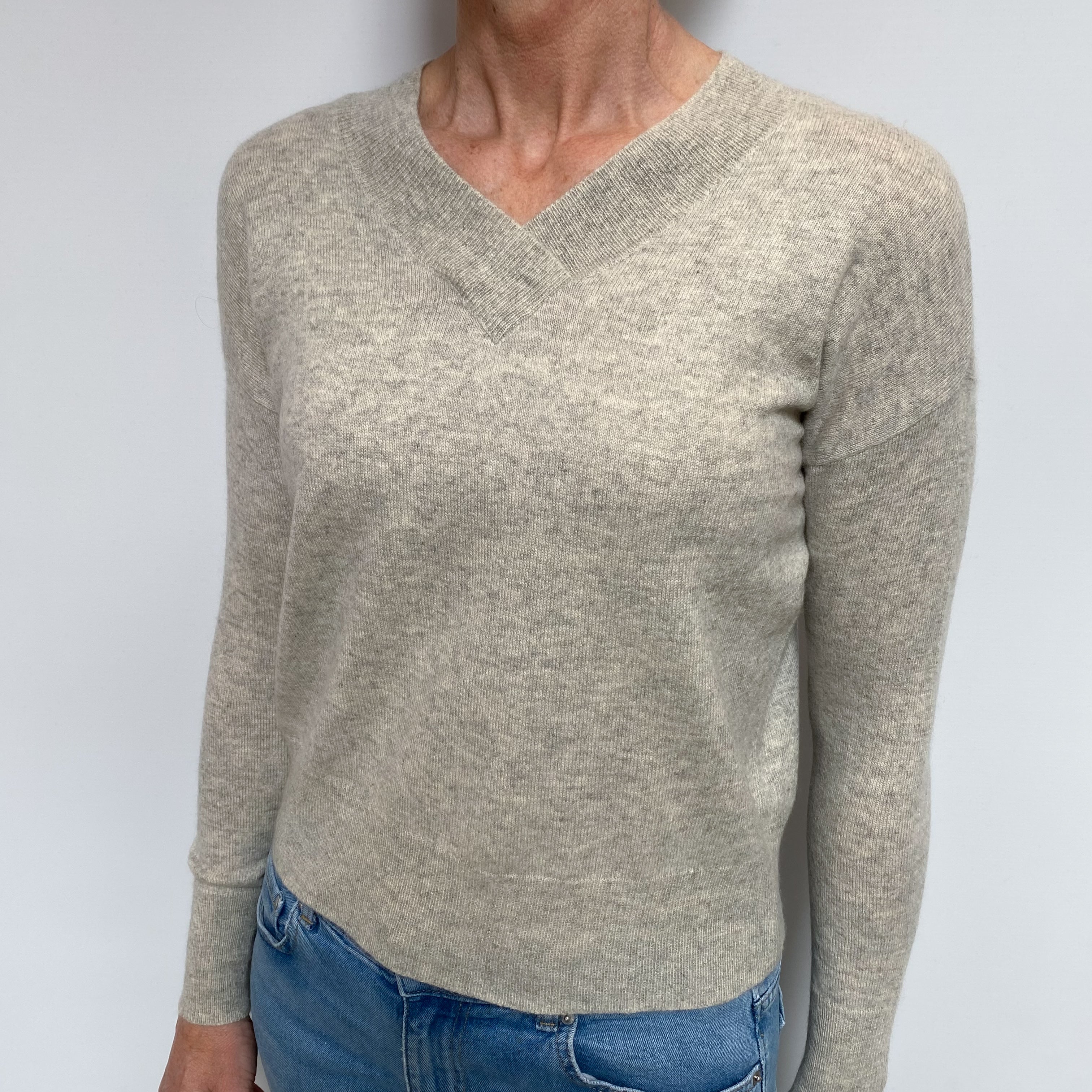 Mist Grey Cashmere V Neck Jumper Small