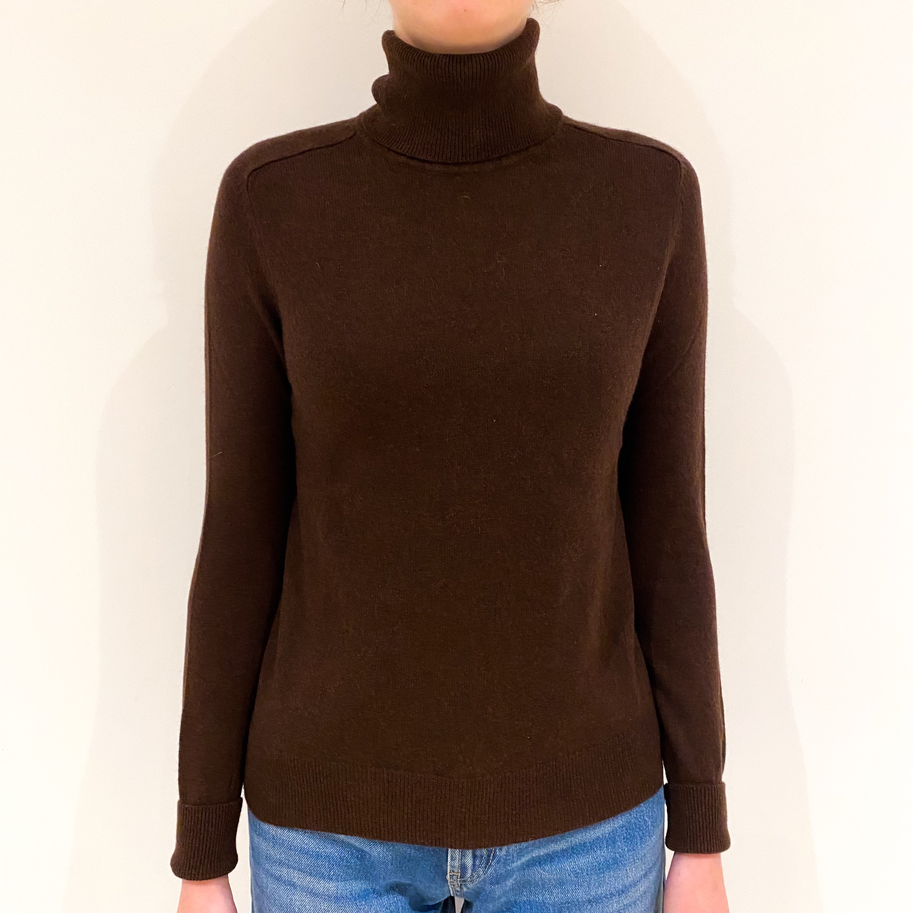 Umber Brown Cashmere Polo Neck Jumper Extra Small