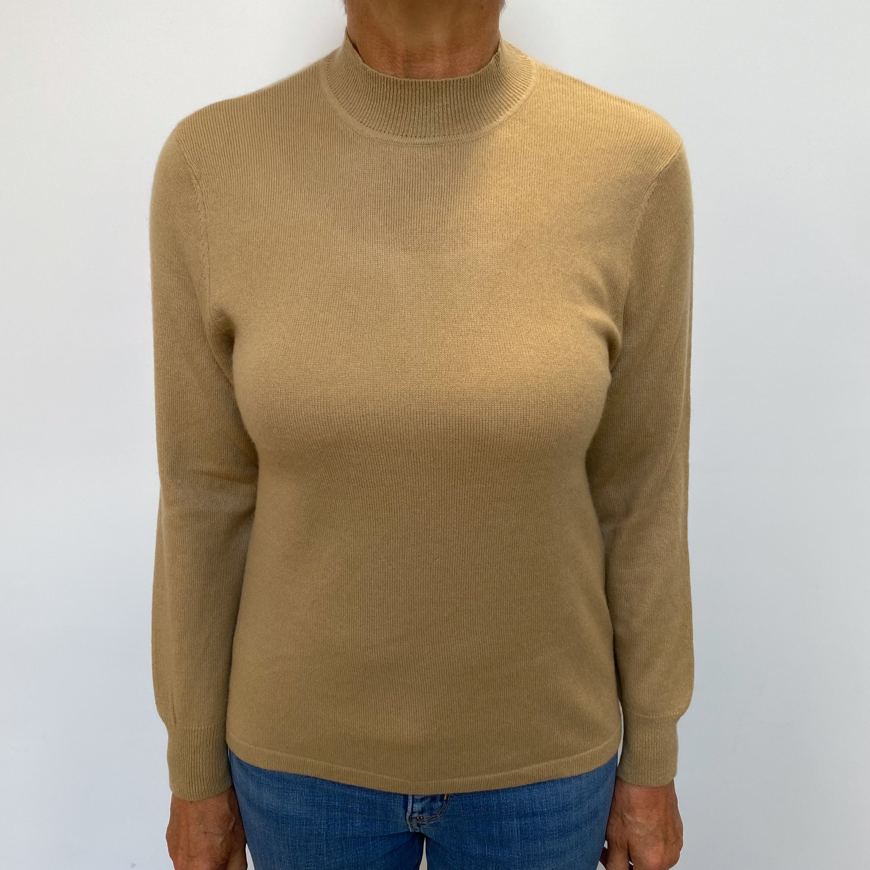 Camel Brown Cashmere Turtle Neck Jumper Medium