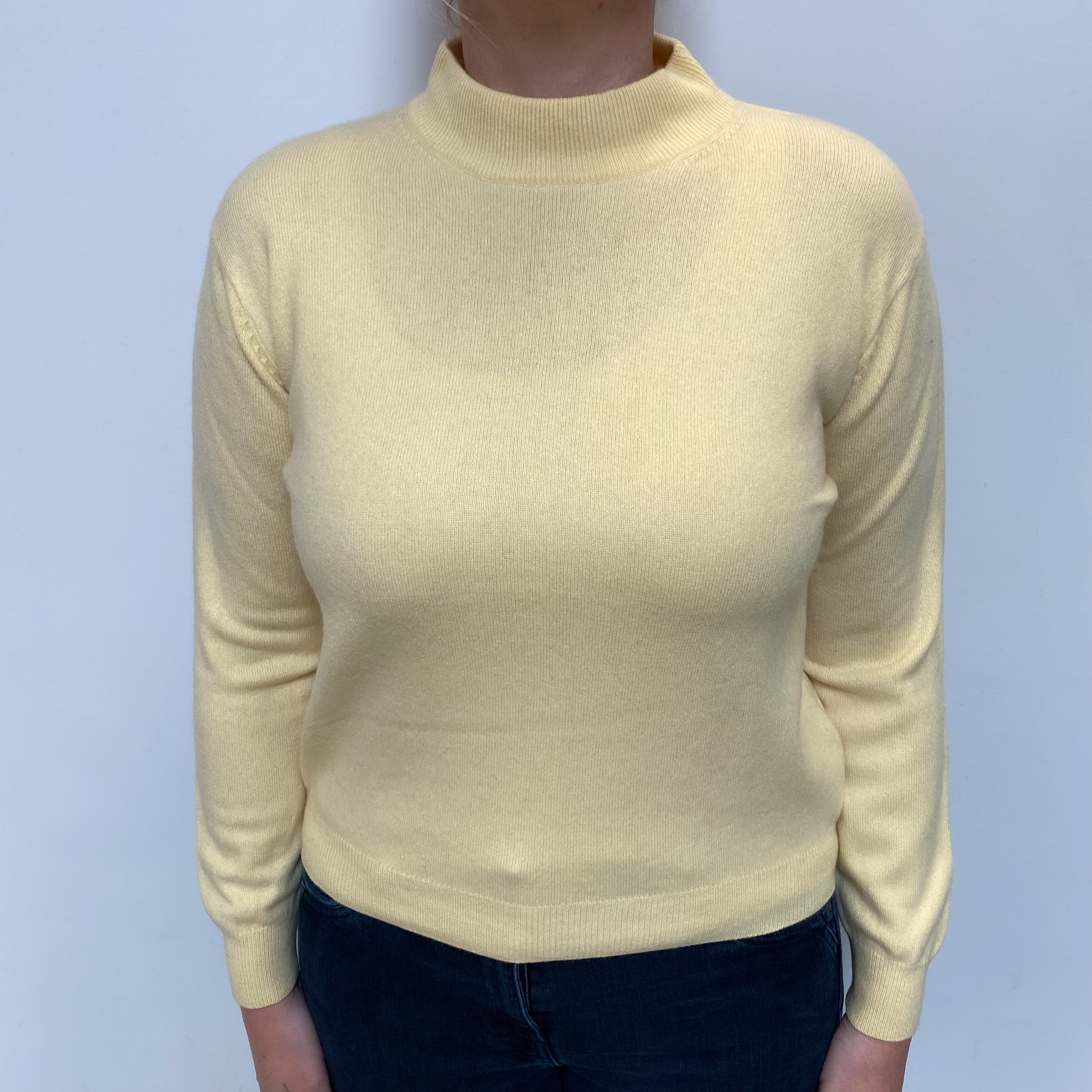 Pale Lemon Cashmere Turtle Neck Jumper Large