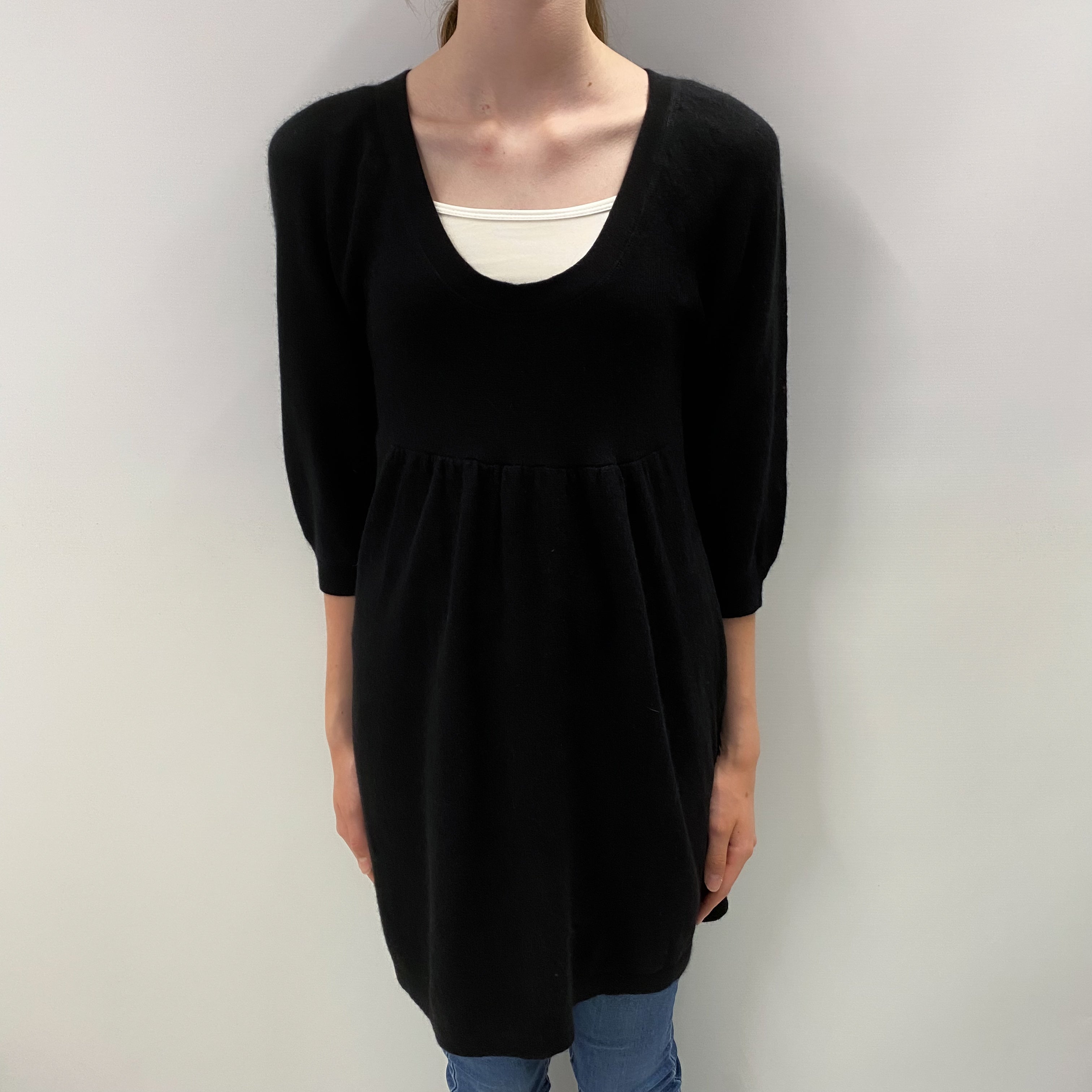 Black Cashmere Crew Neck Tunic Jumper Extra Small