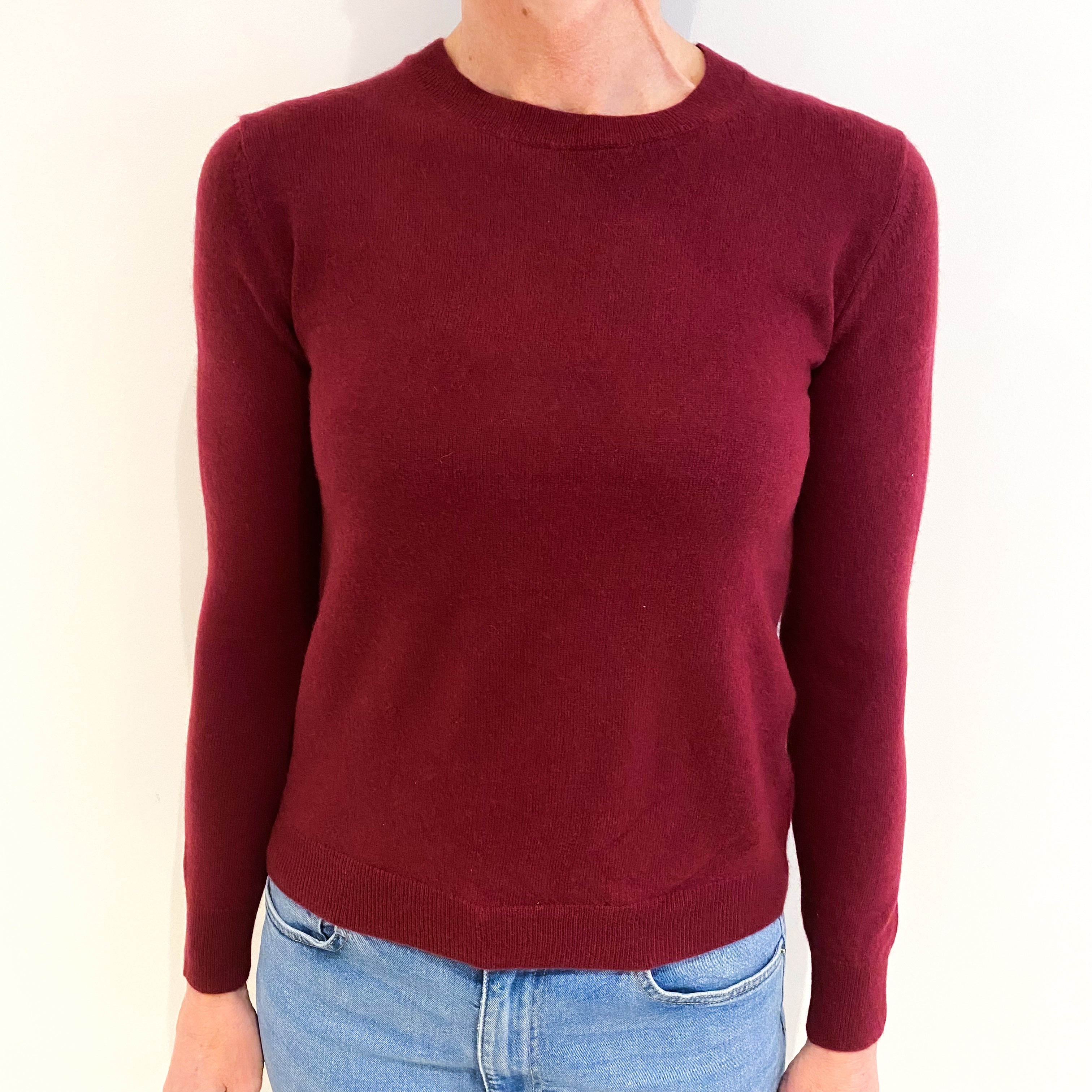 Wine Red Cashmere Crew Neck Jumper Small