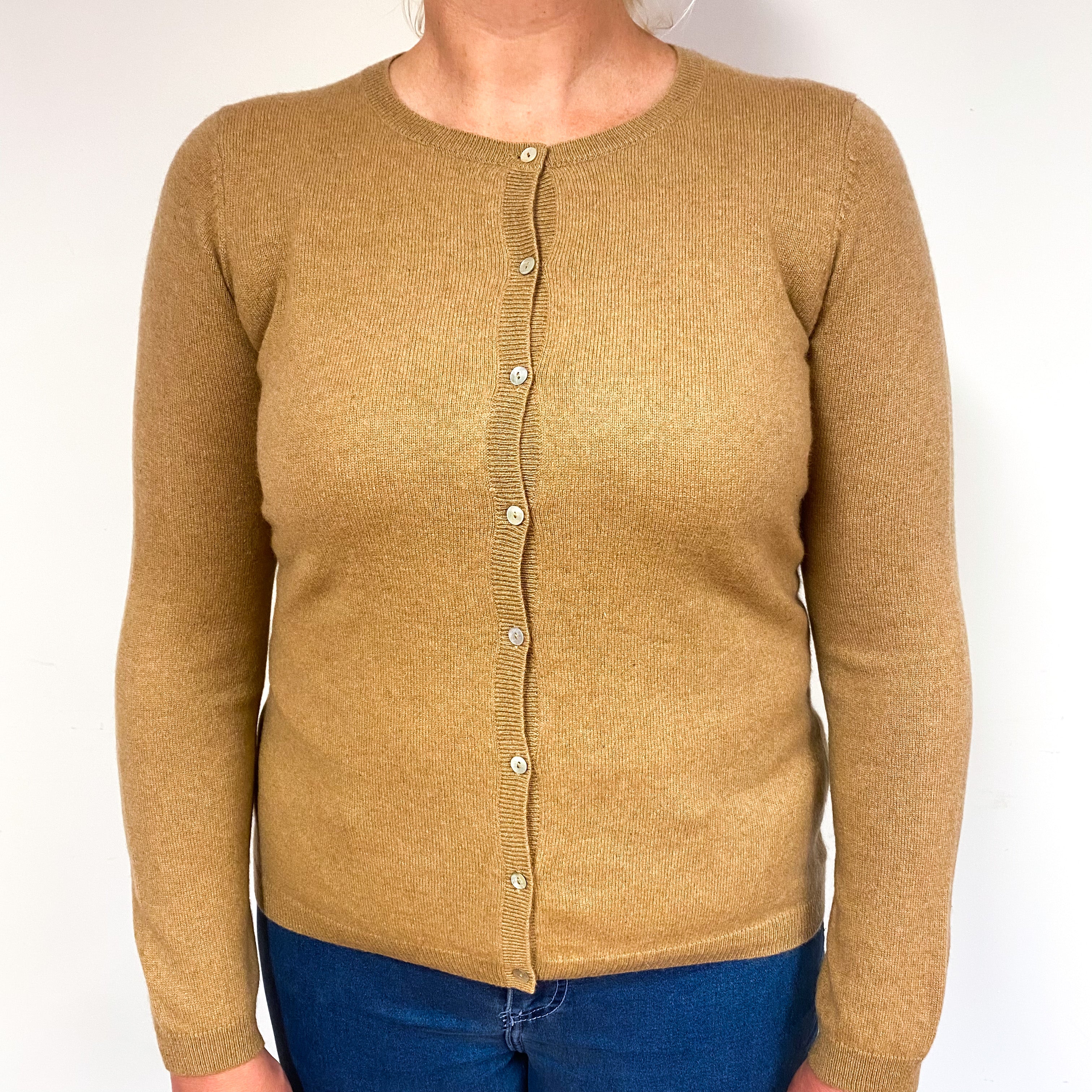 Camel Brown Cashmere Crew Neck Cardigan Large