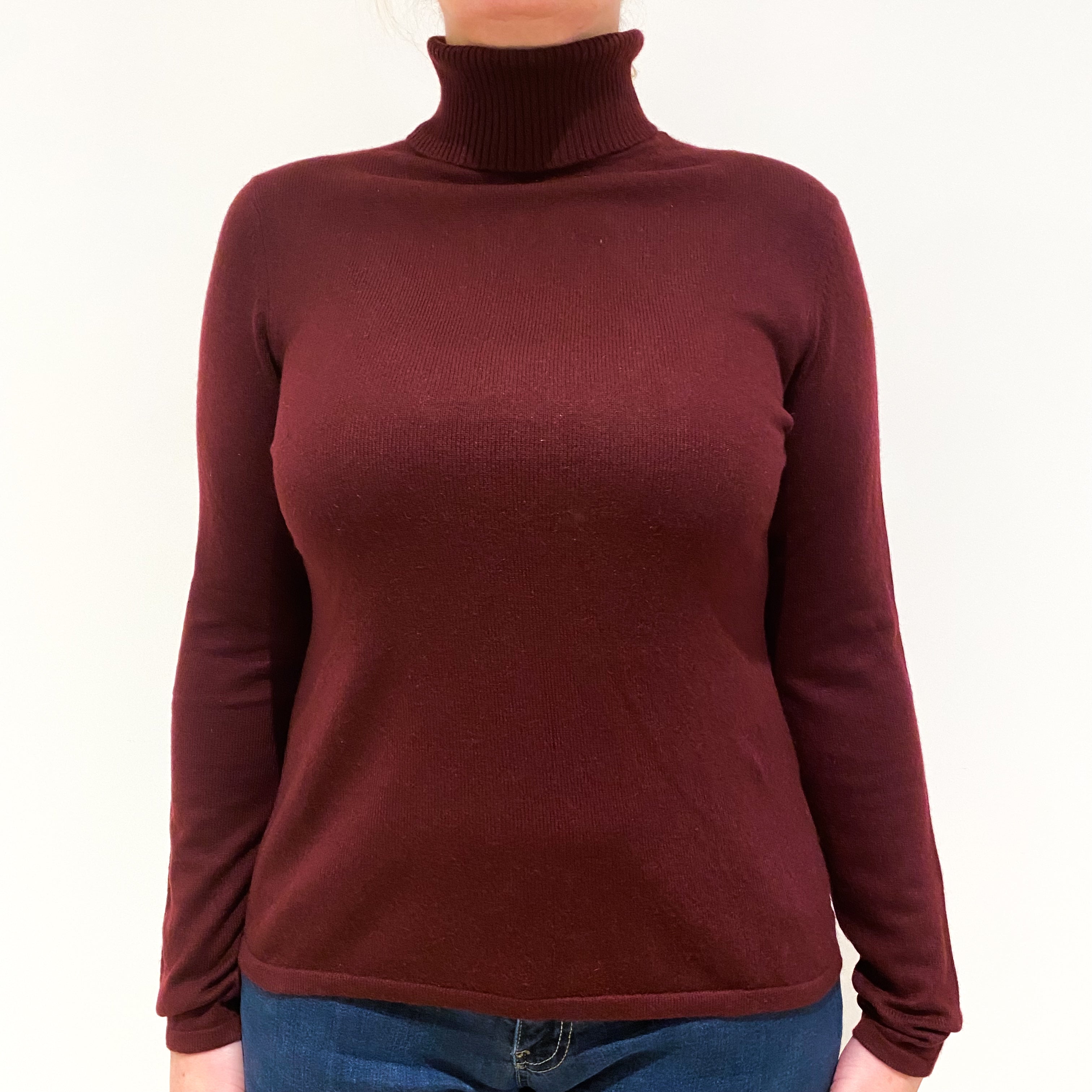 Wine Red Cashmere Polo Neck Jumper Large