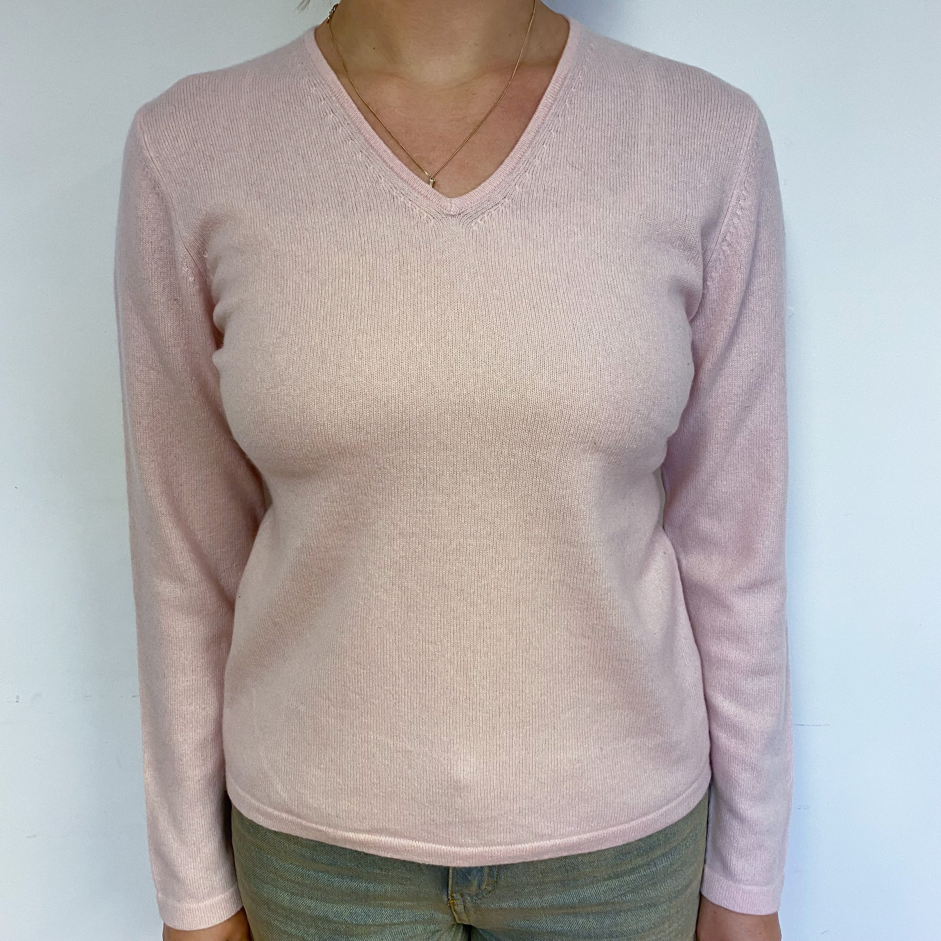 Ice Pink Cashmere V-Neck Jumper Small