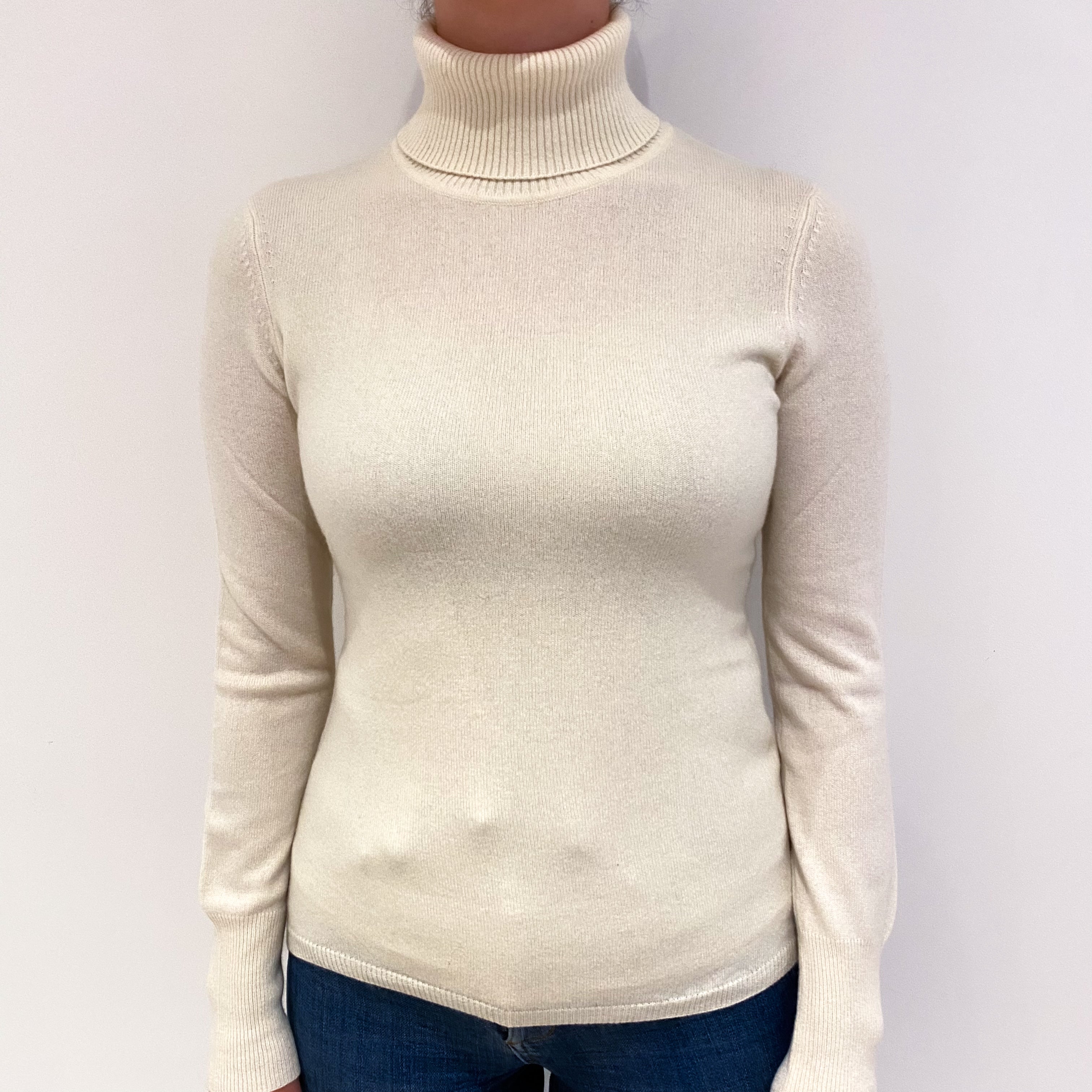 Vanilla Cream Cashmere Polo Neck Jumper Small