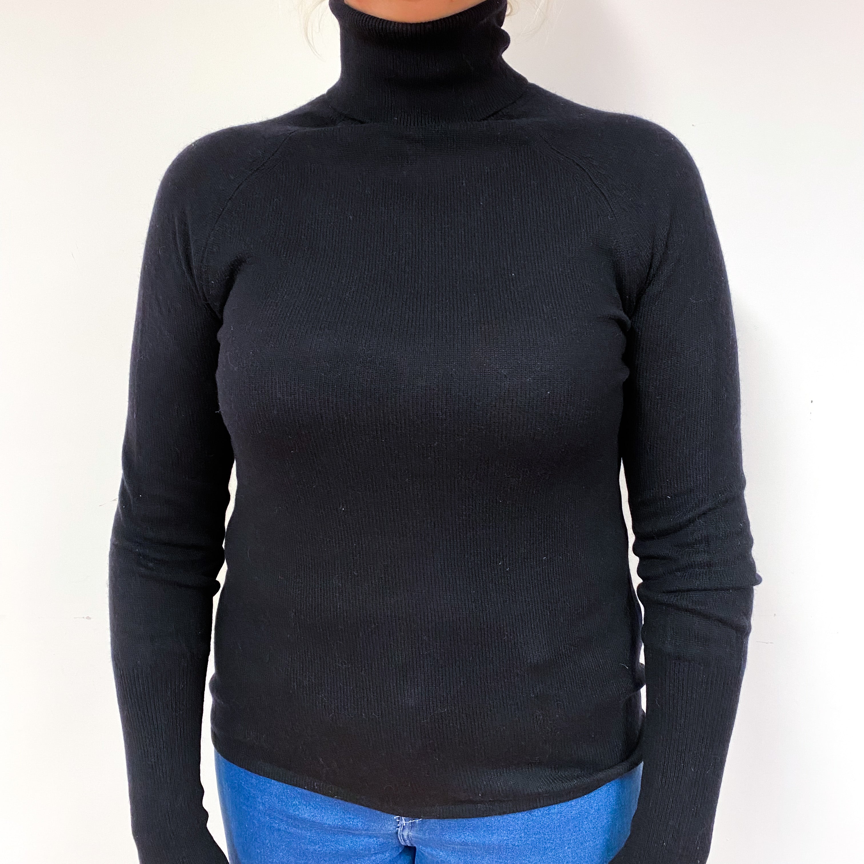 Black Cashmere Polo Neck Jumper Large