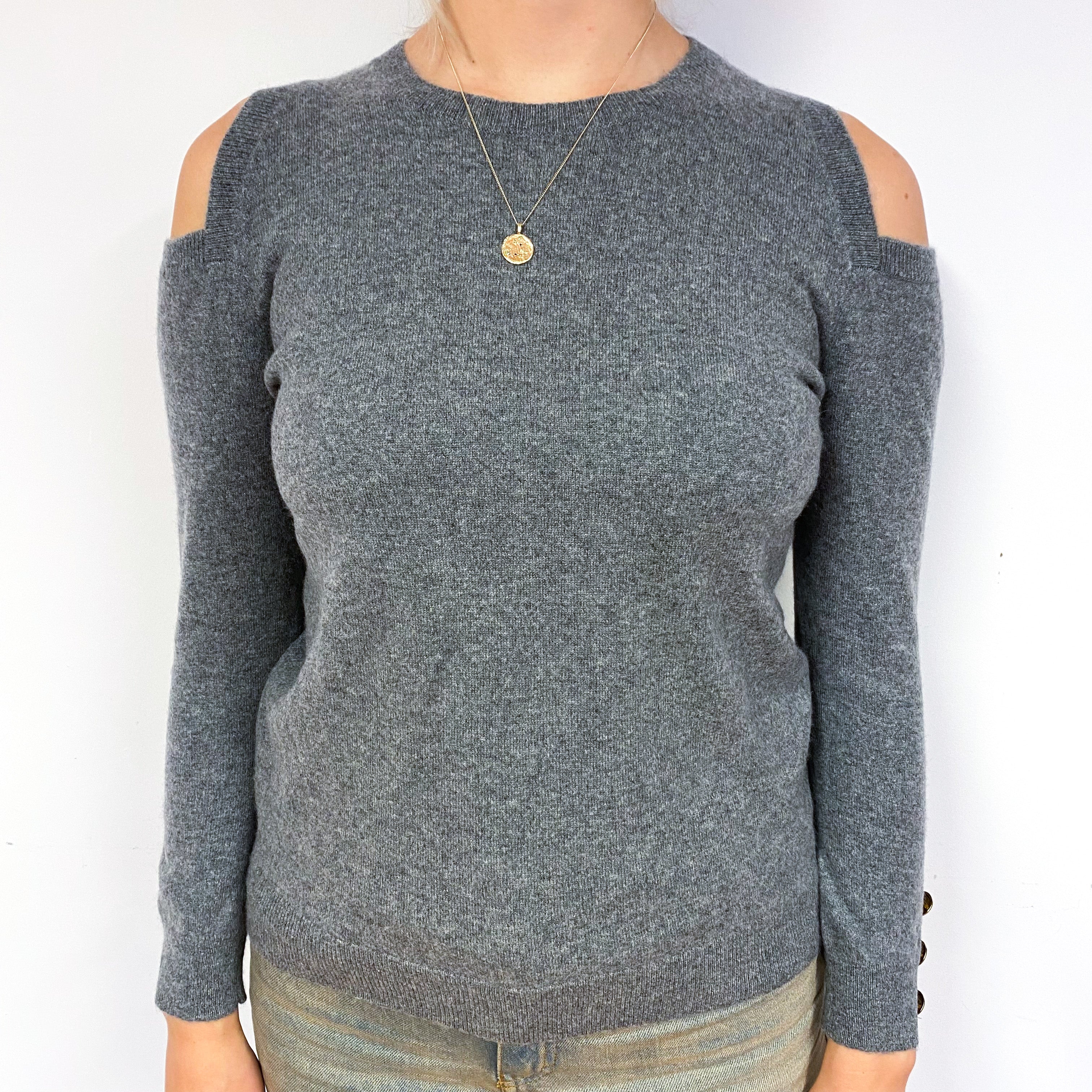 Ralph Lauren Slate Grey Cashmere Cold Shoulder Jumper Small