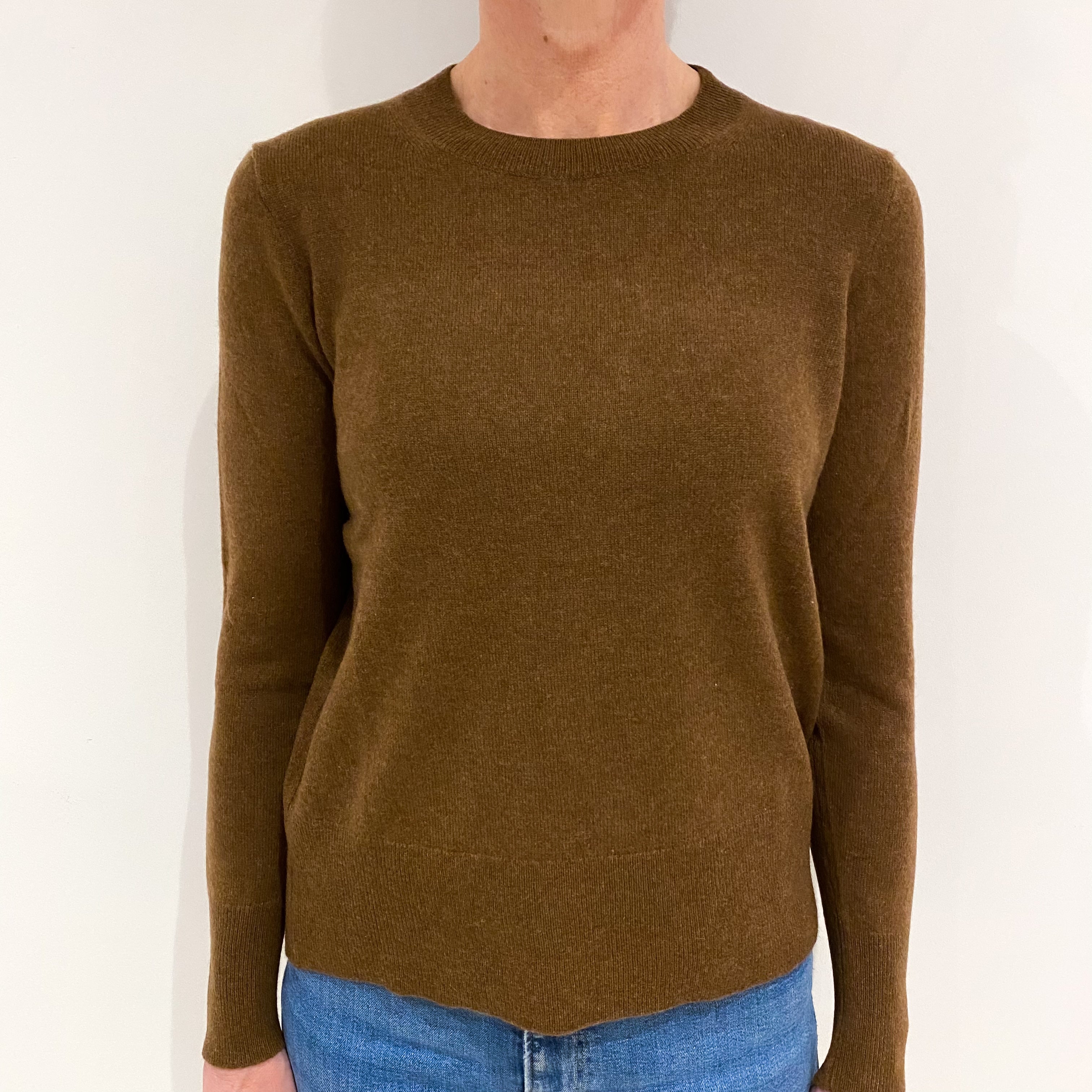 Walnut Brown Cashmere Crew Neck Jumper Small