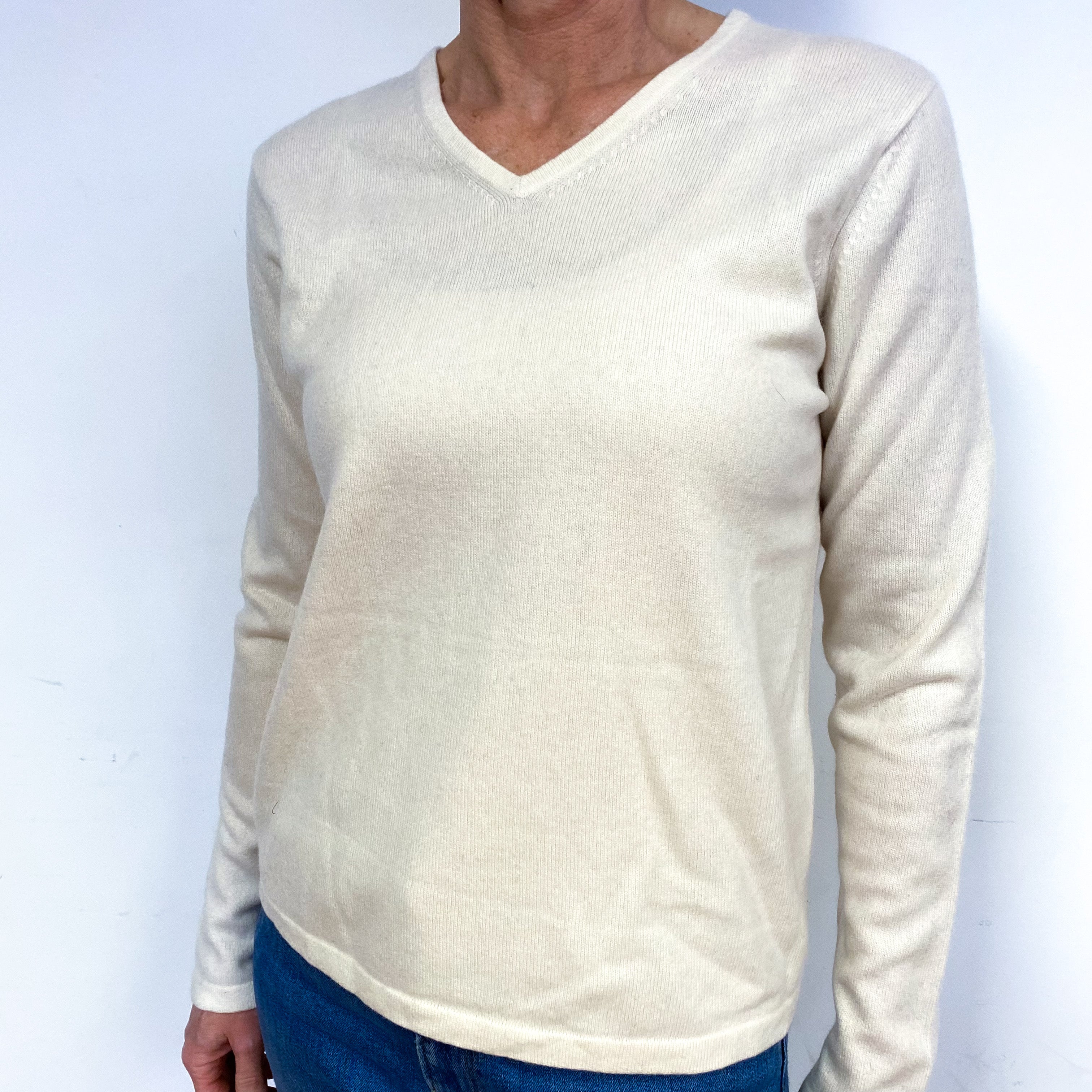 Vanilla Cream Cashmere V-Neck Jumper Medium