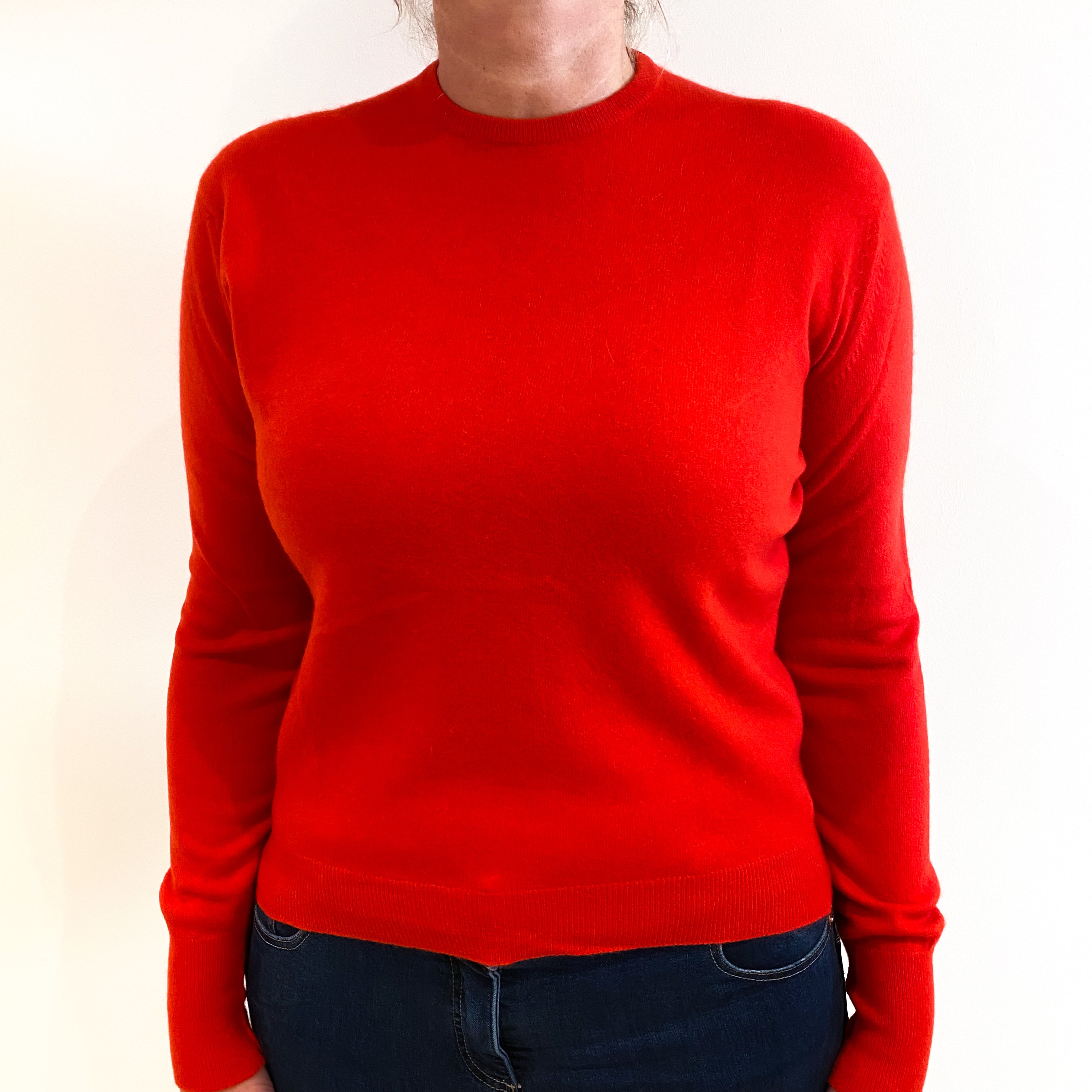 Vintage Vermilion Orange Cashmere Crew Neck Jumper Large