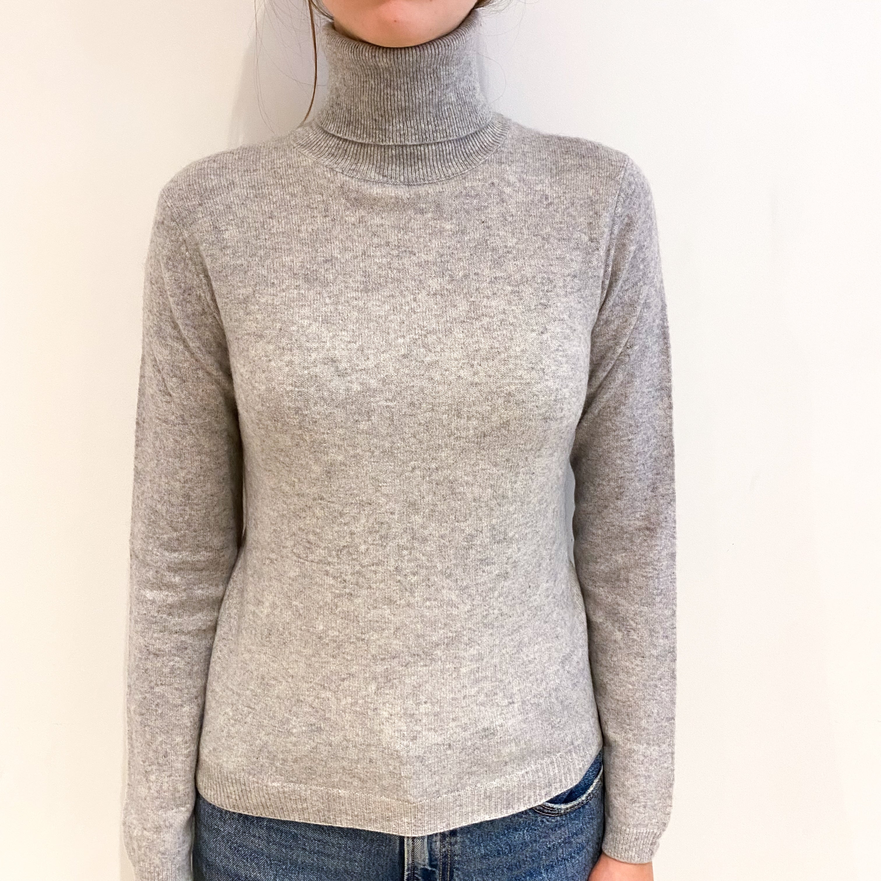 Smoke Grey Cashmere Polo Neck Jumper Extra Small