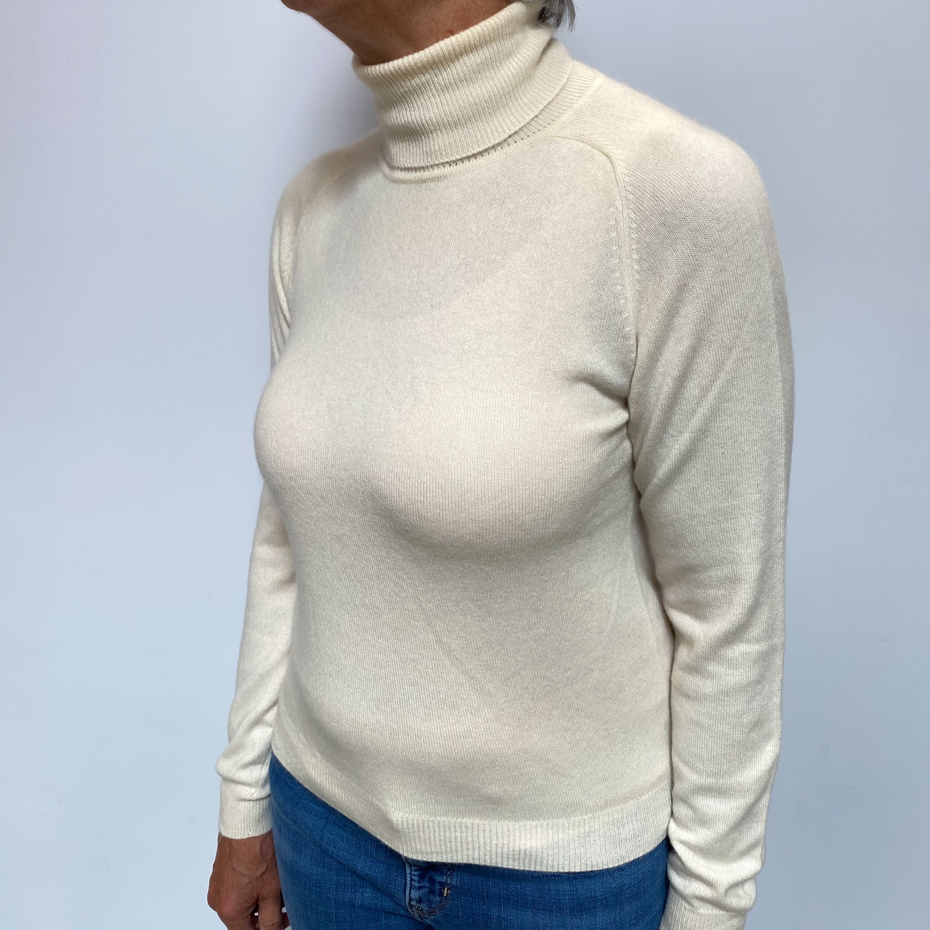 Vanilla Cream Cashmere Polo Neck Jumper Medium