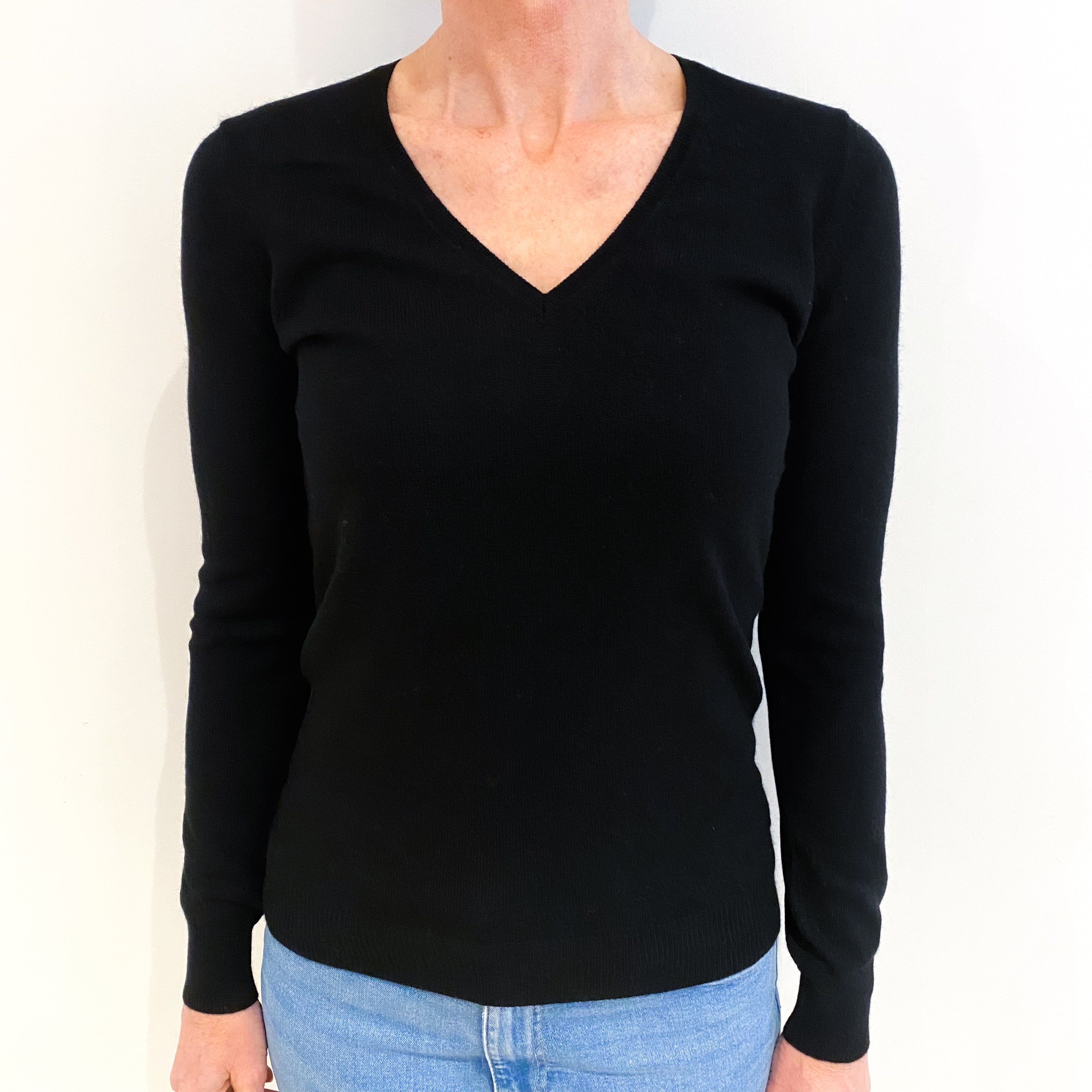 Black Cashmere V Neck Jumper Small