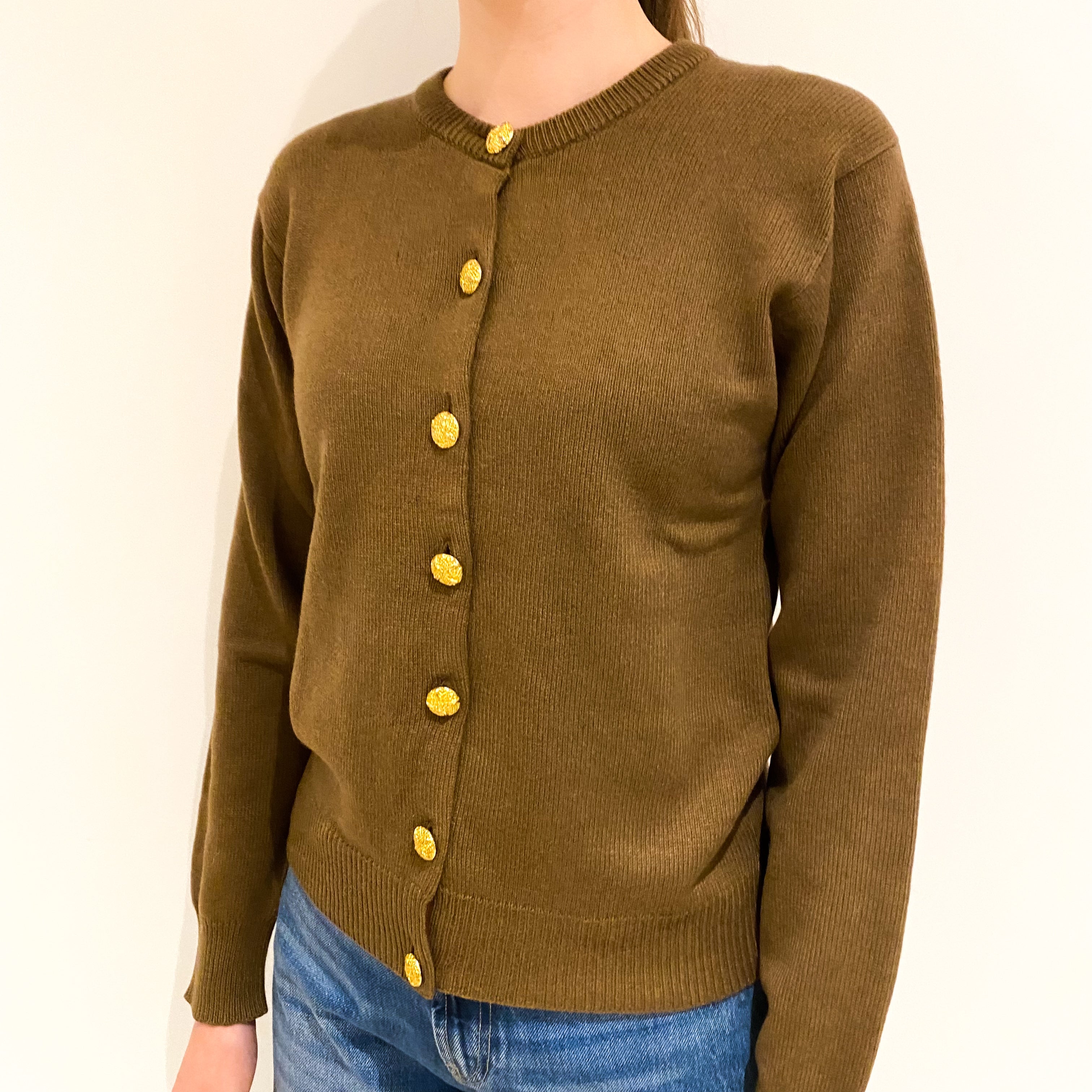 Vintage Toffee Brown Cashmere Crew Neck Cardigan Extra Small