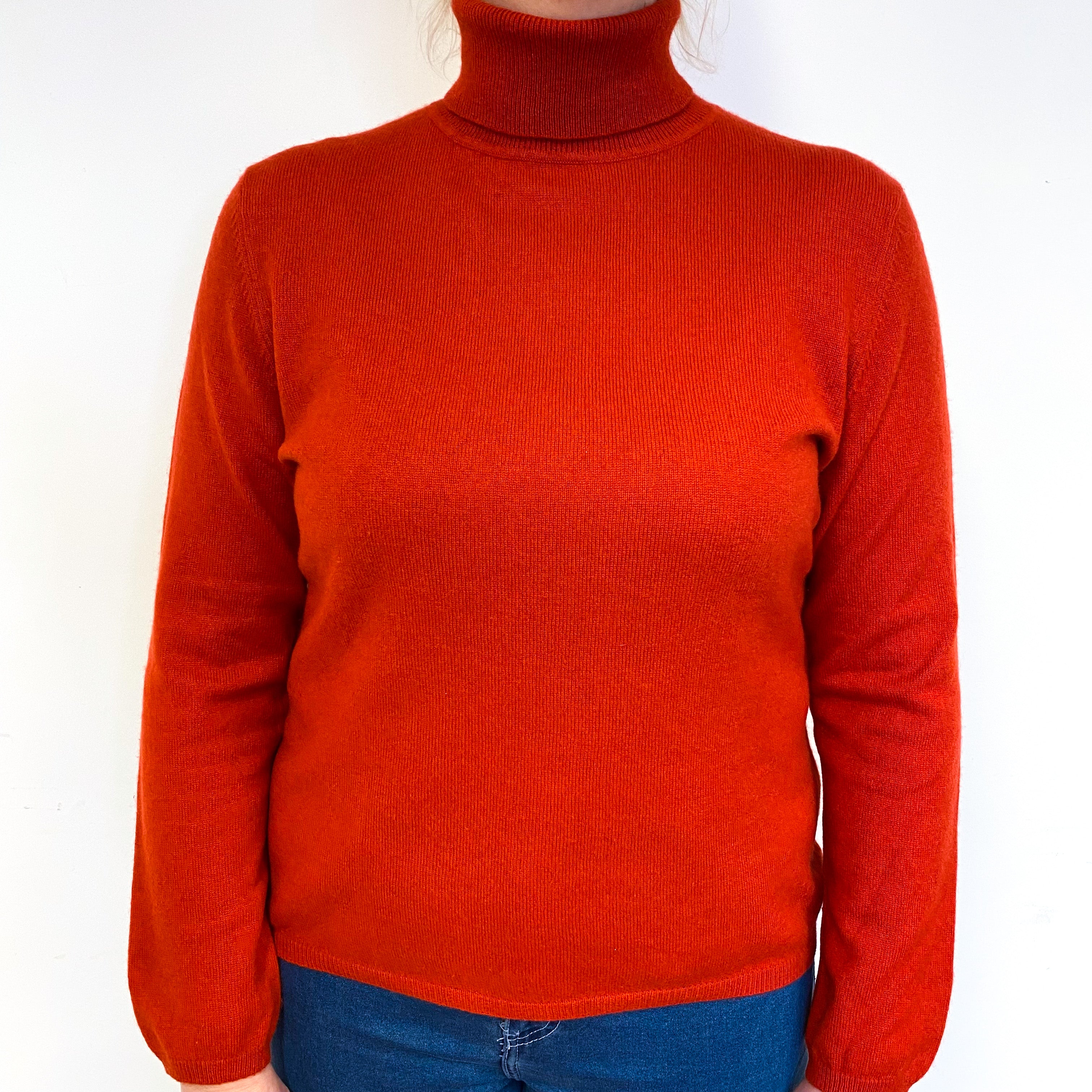 Vermillion Red Cashmere Polo Neck Jumper Large