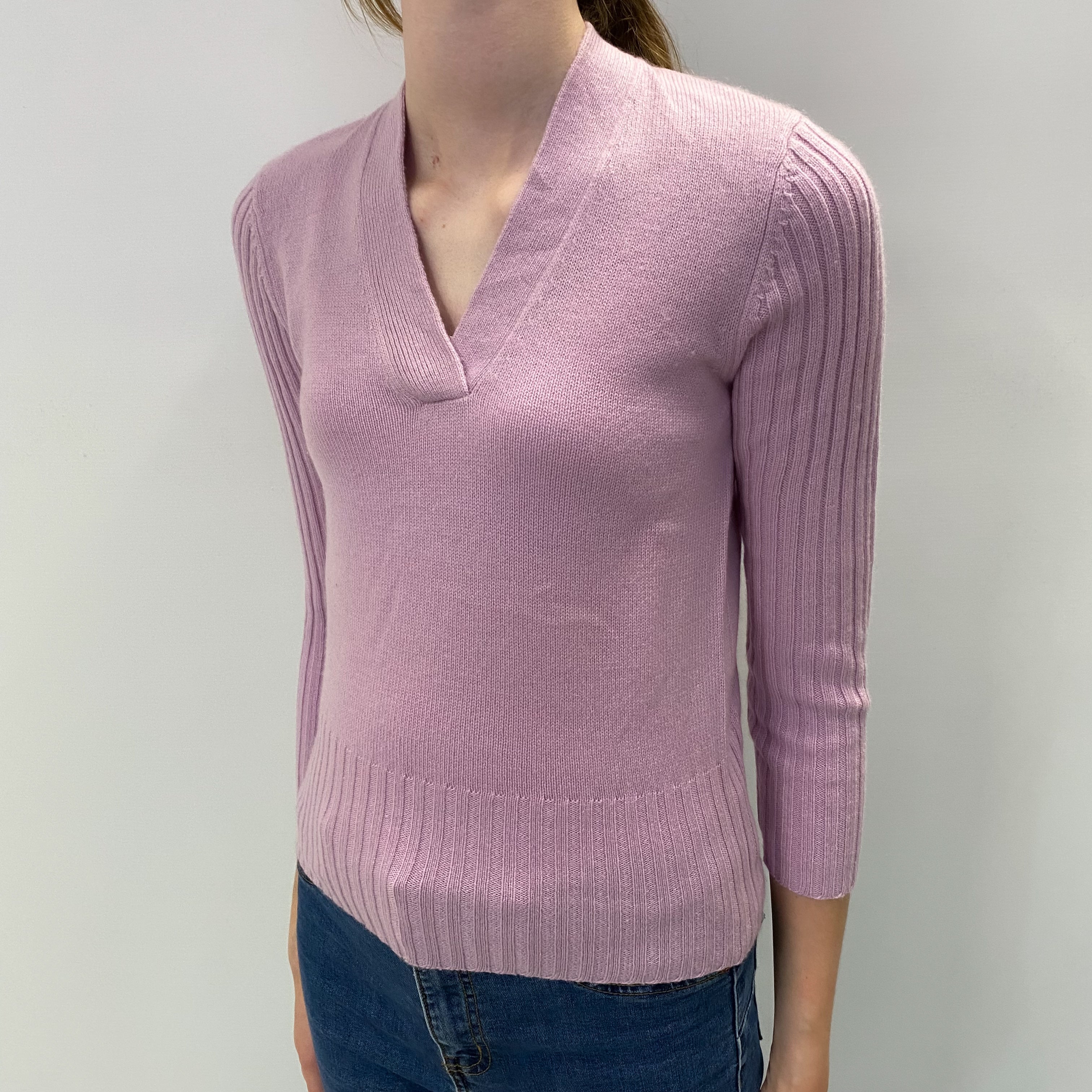 Lilac Purple Cashmere V Neck Jumper Extra Small