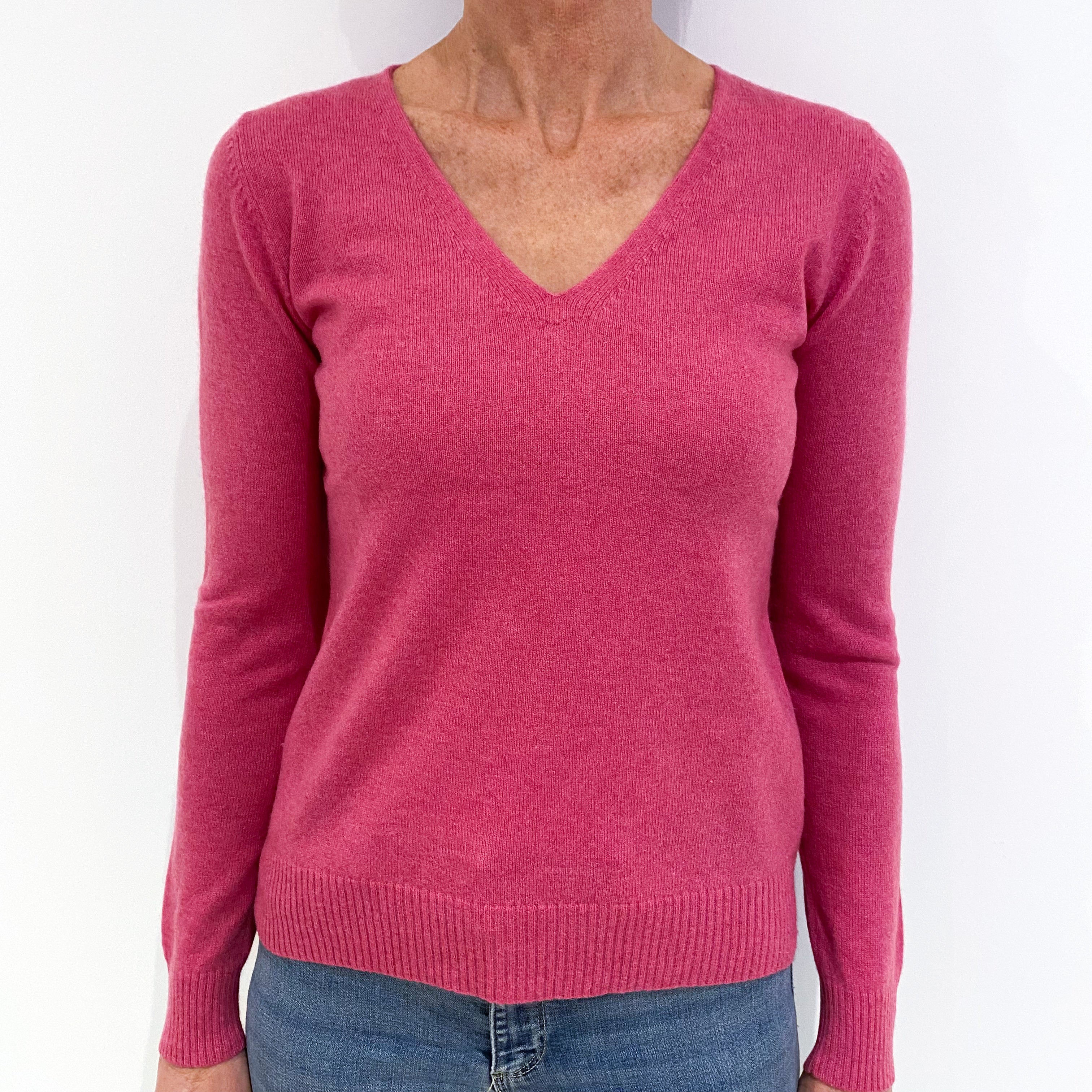 Tulip Pink Cashmere V-Neck Jumper