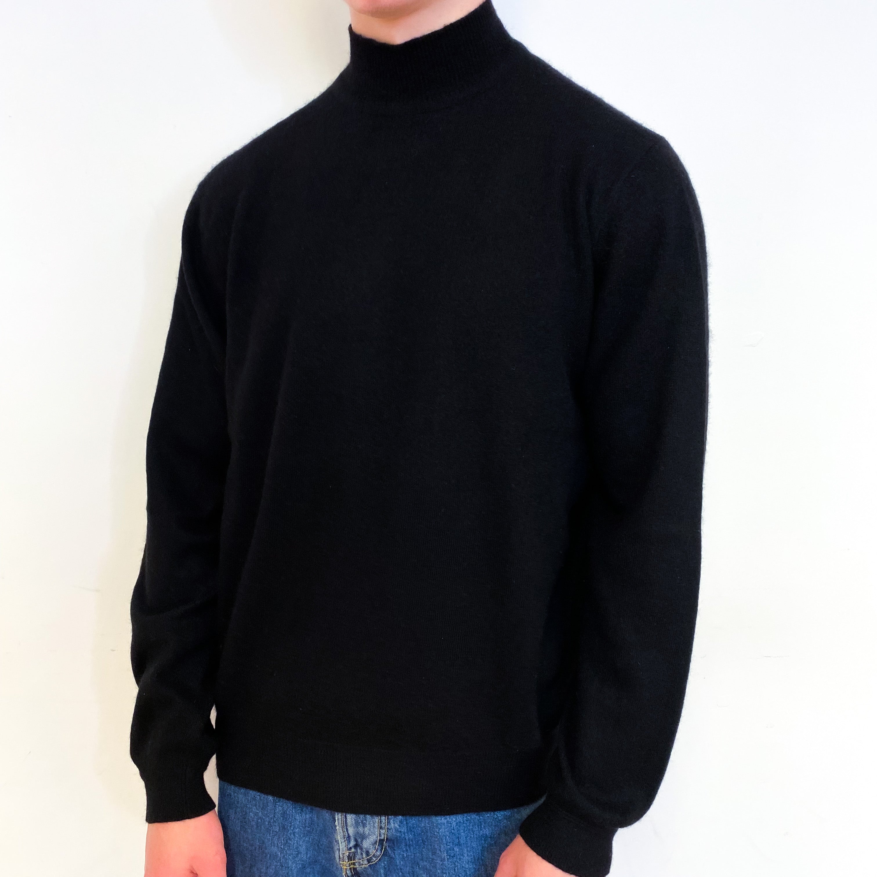 Men's Black Cashmere Turtle Neck Jumper Small