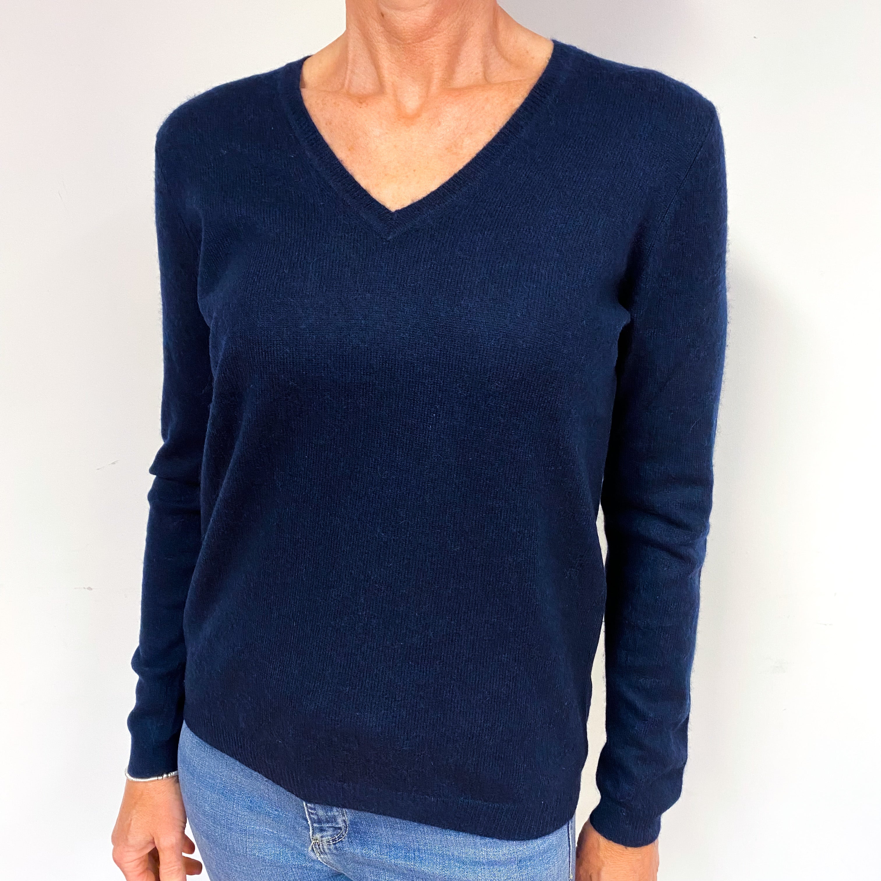 Dark Navy Cashmere V-Neck Jumper Medium/Petite