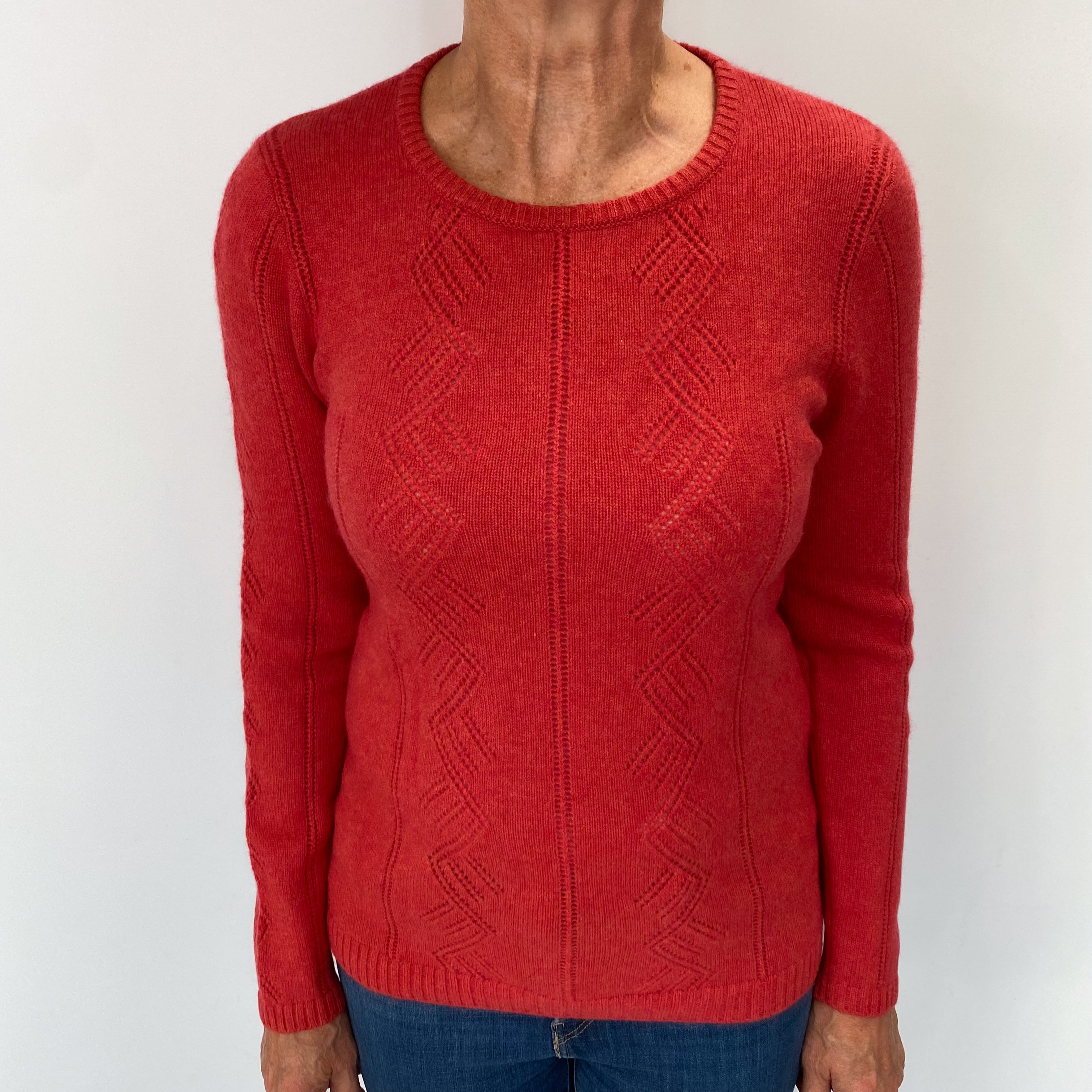 Vermillion Red Textured Cashmere Crew Neck Jumper Medium