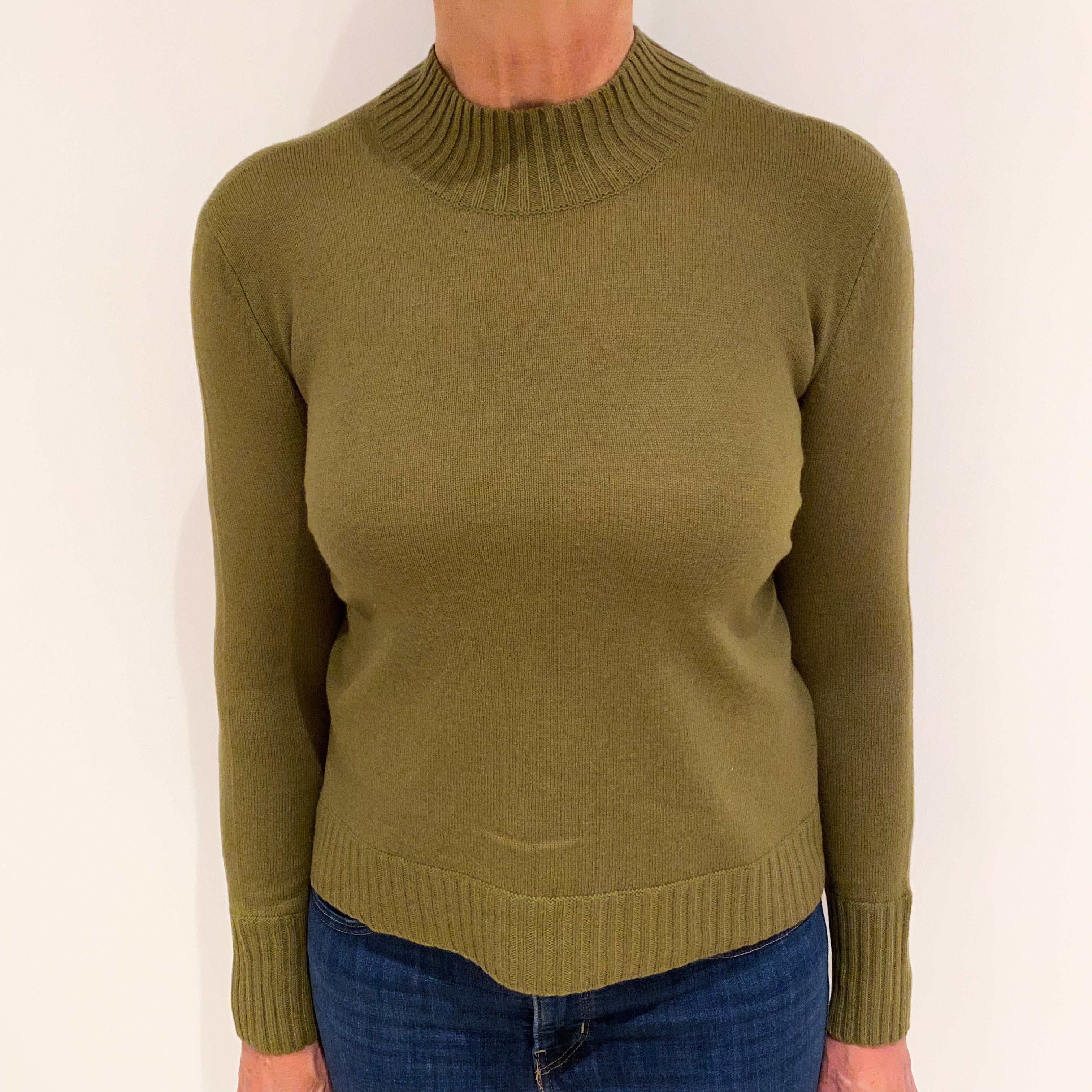 Olive Green Cashmere Turtle Neck Jumper Medium