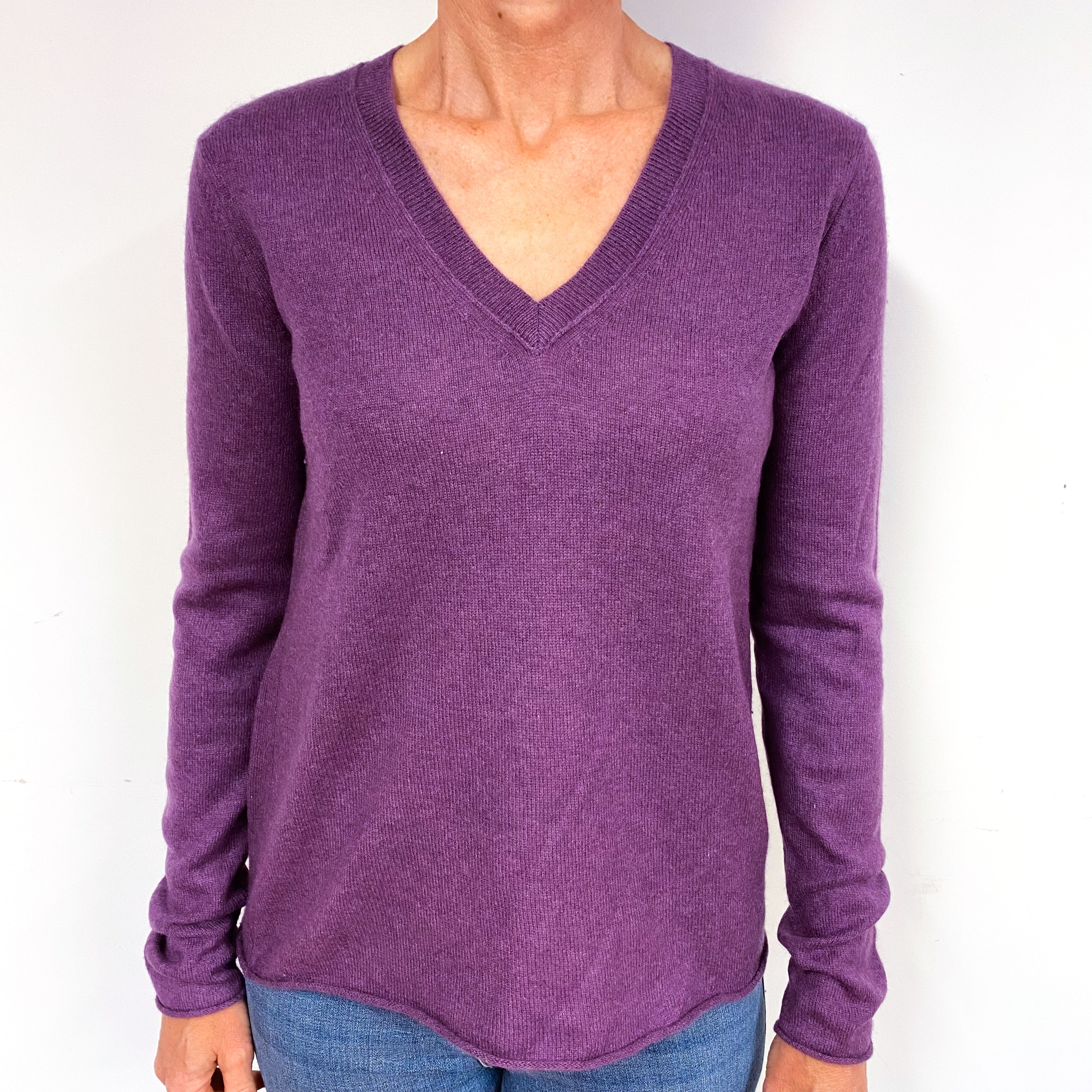 Amethyst Purple Cashmere V-Neck Jumper Medium