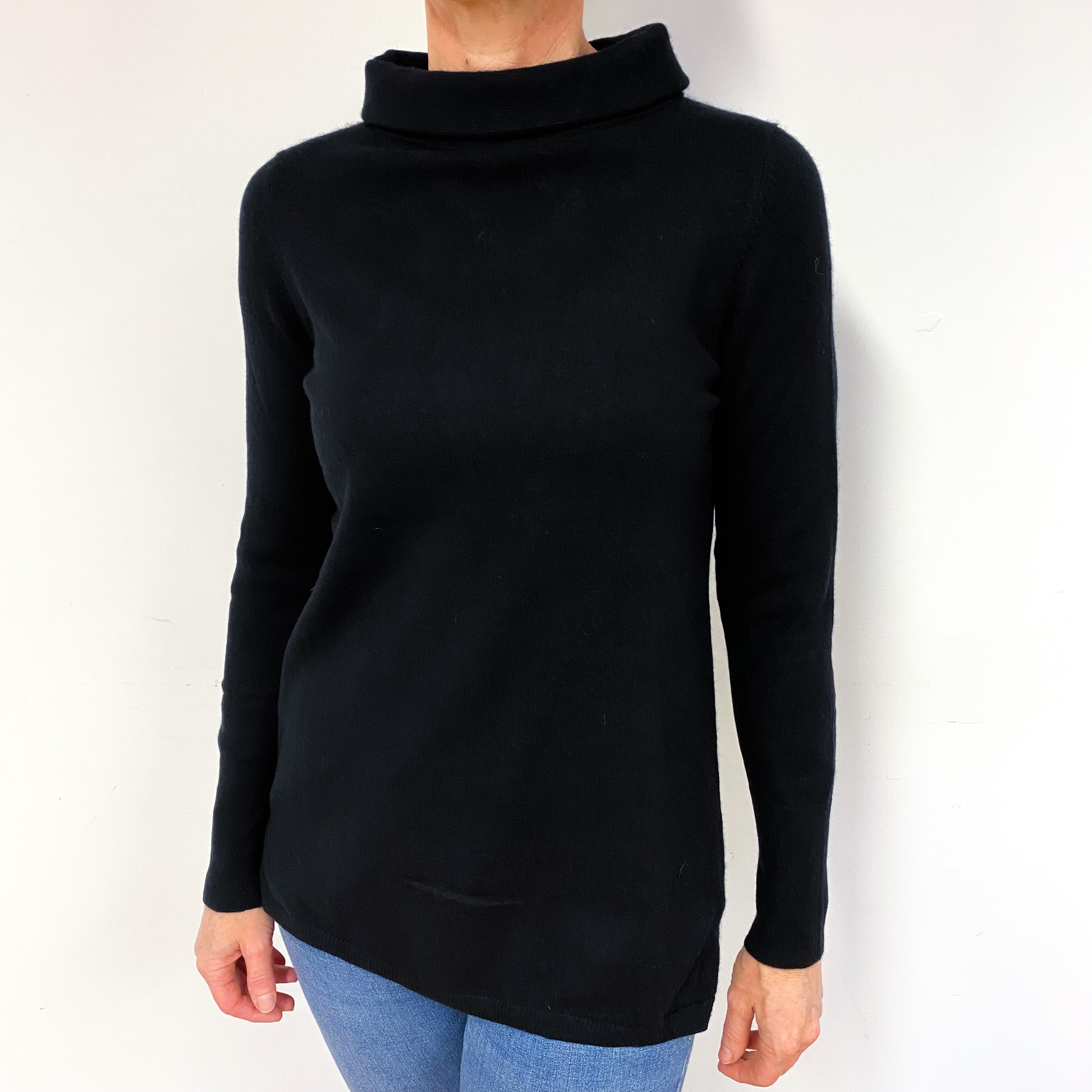 Black Cashmere Polo Neck Jumper Medium