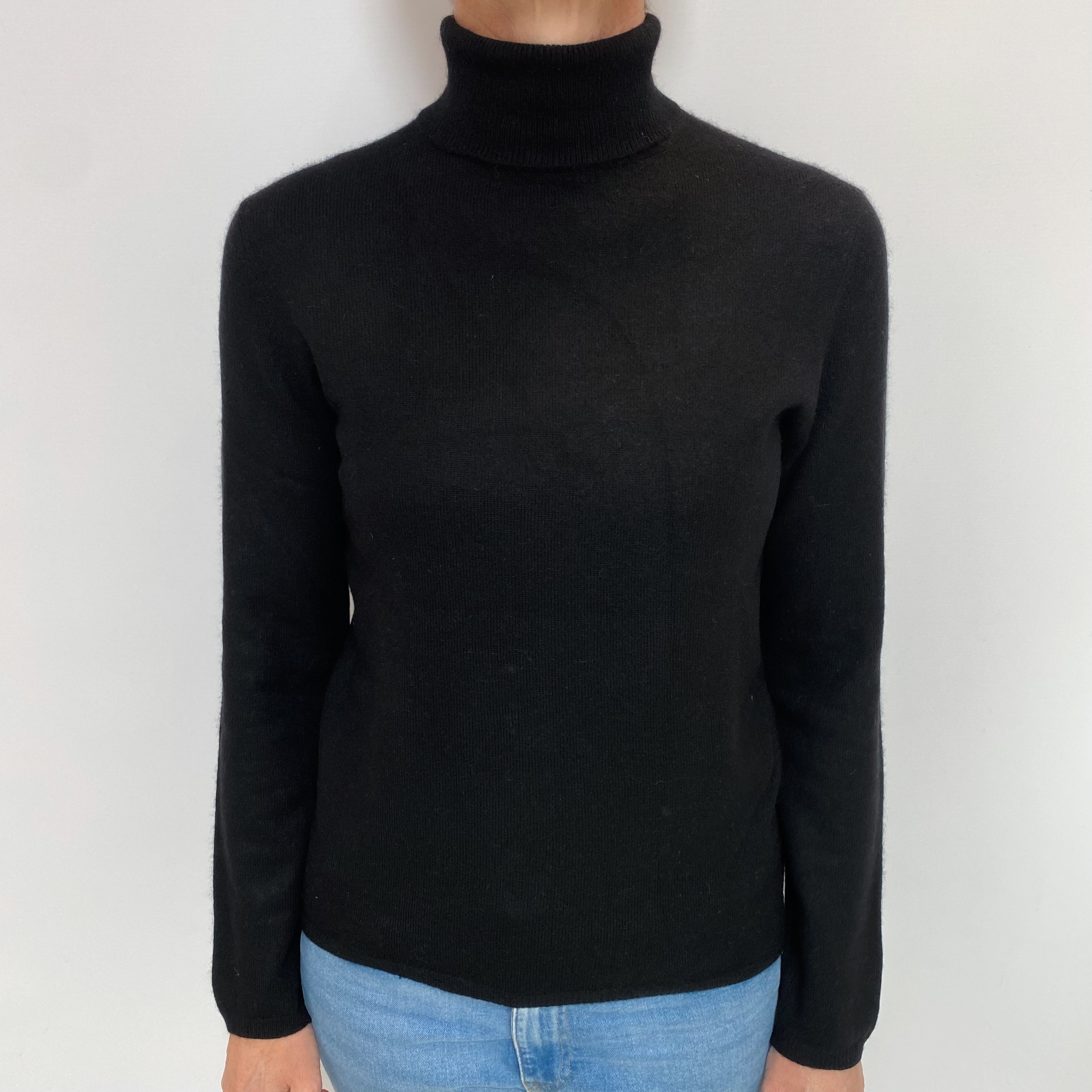 Black Cashmere Polo Neck Jumper Small