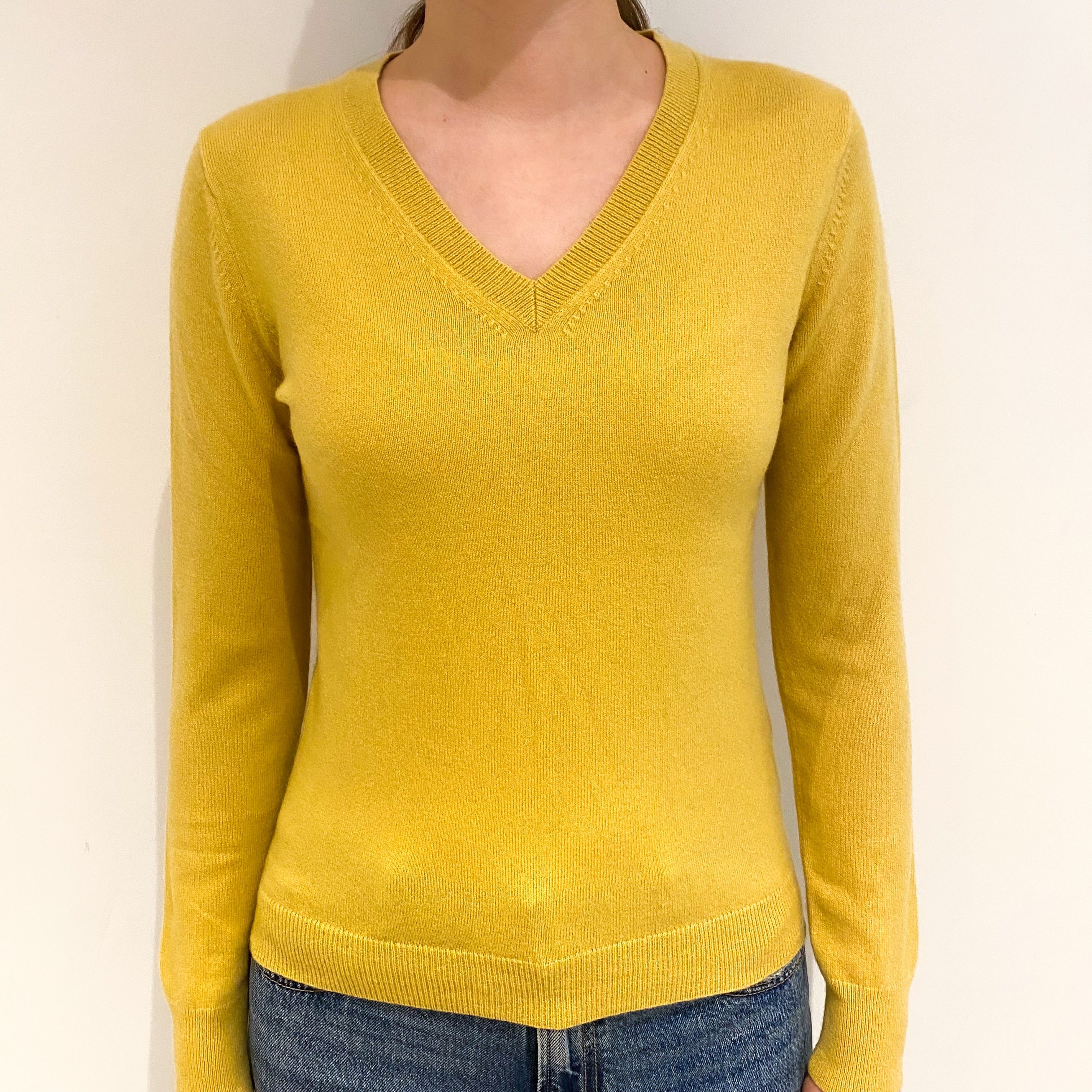 Pineapple Yellow Cashmere V Neck Jumper Extra Small