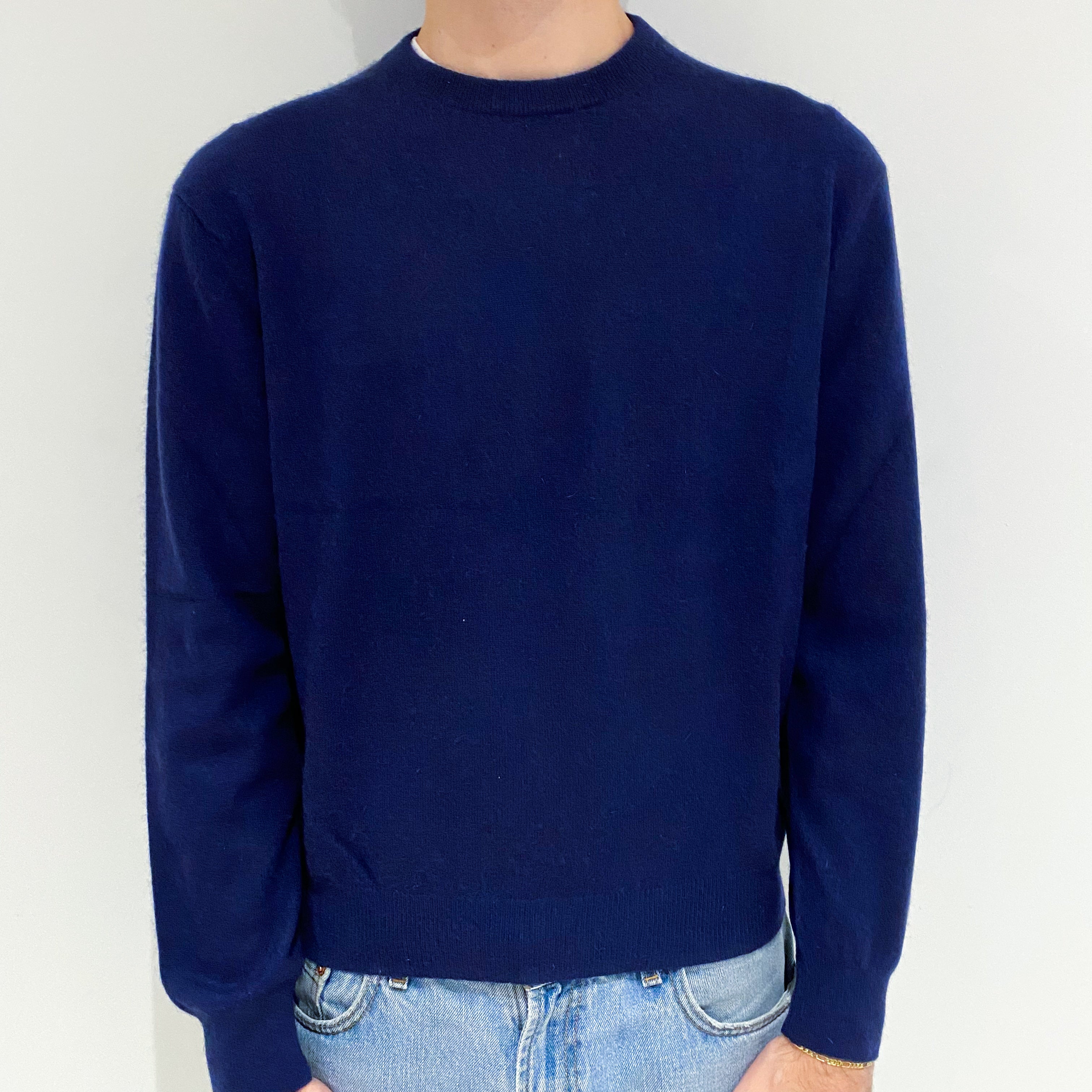 Men's Navy Blue Cashmere Crew Neck Jumper Large