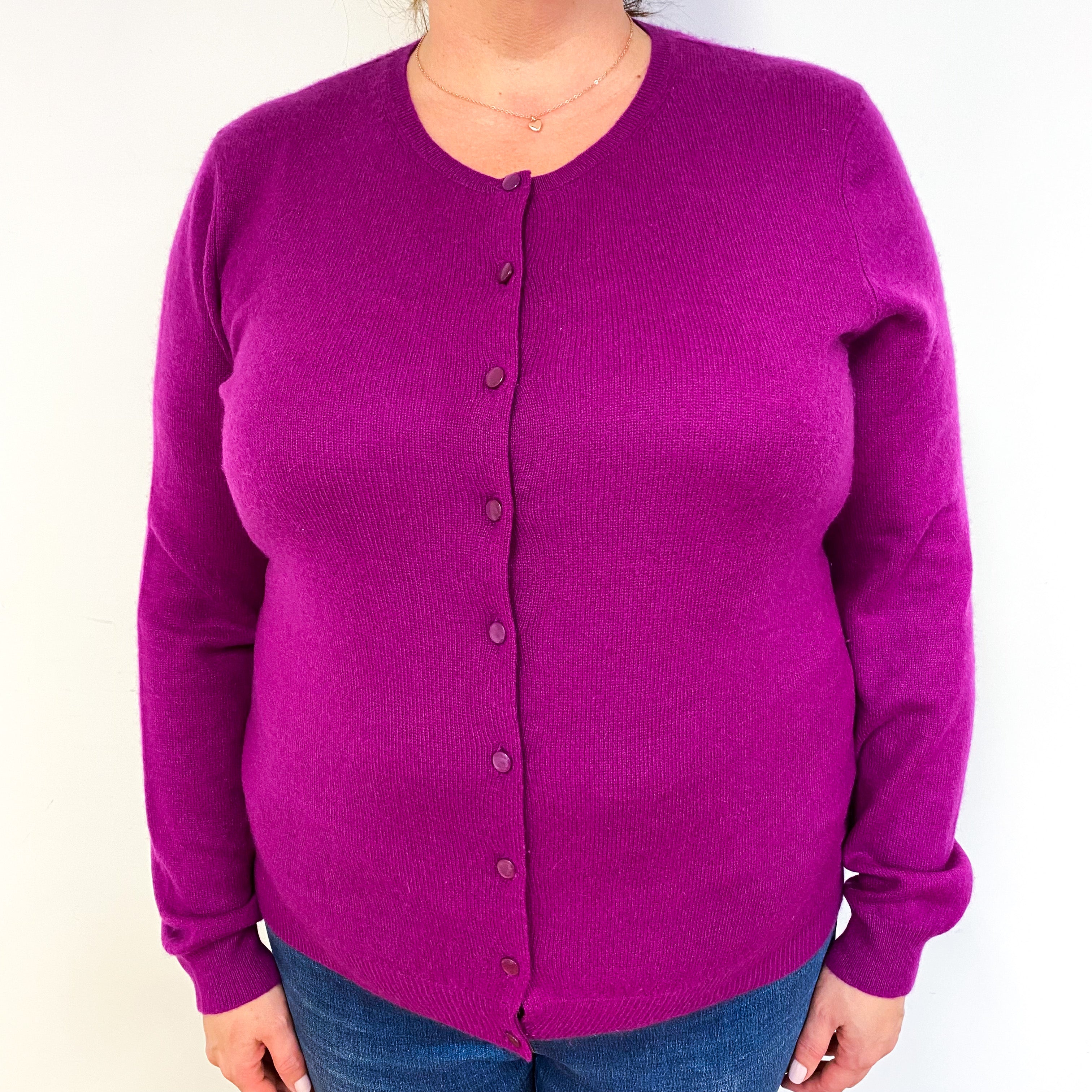 Magenta Purple Cashmere Crew Neck Cardigan Extra Large