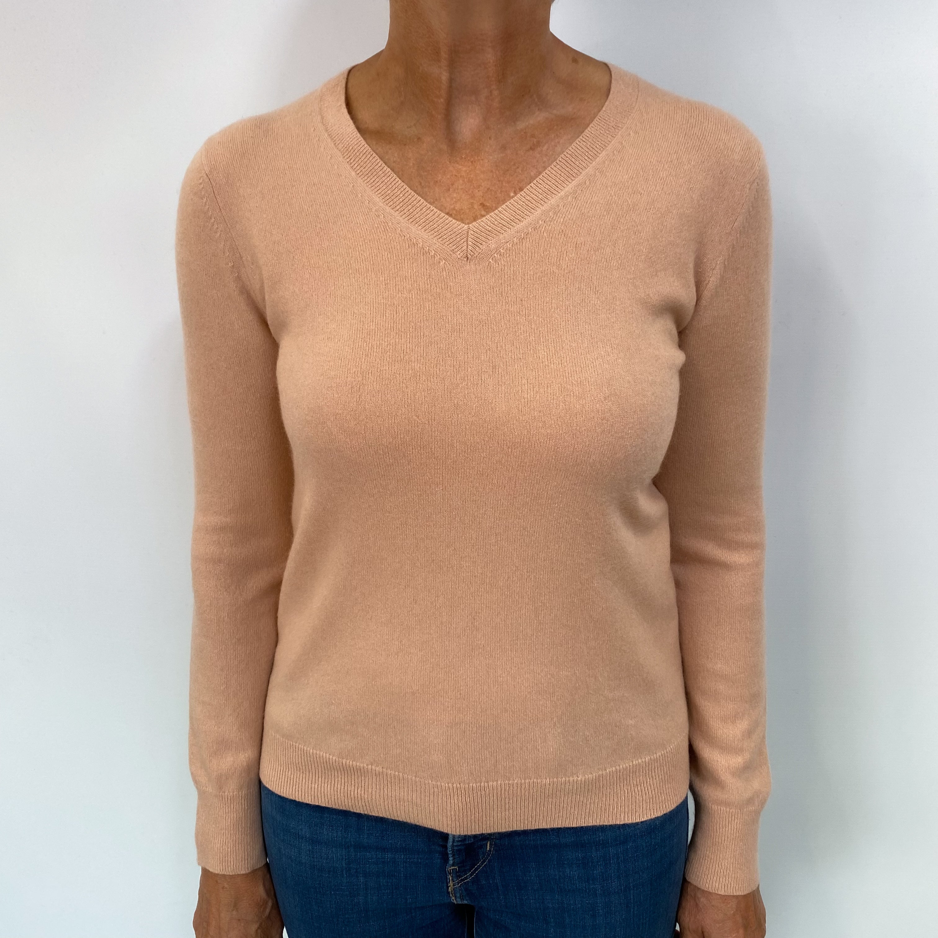 Champagne Pink Cashmere V Neck Jumper Medium