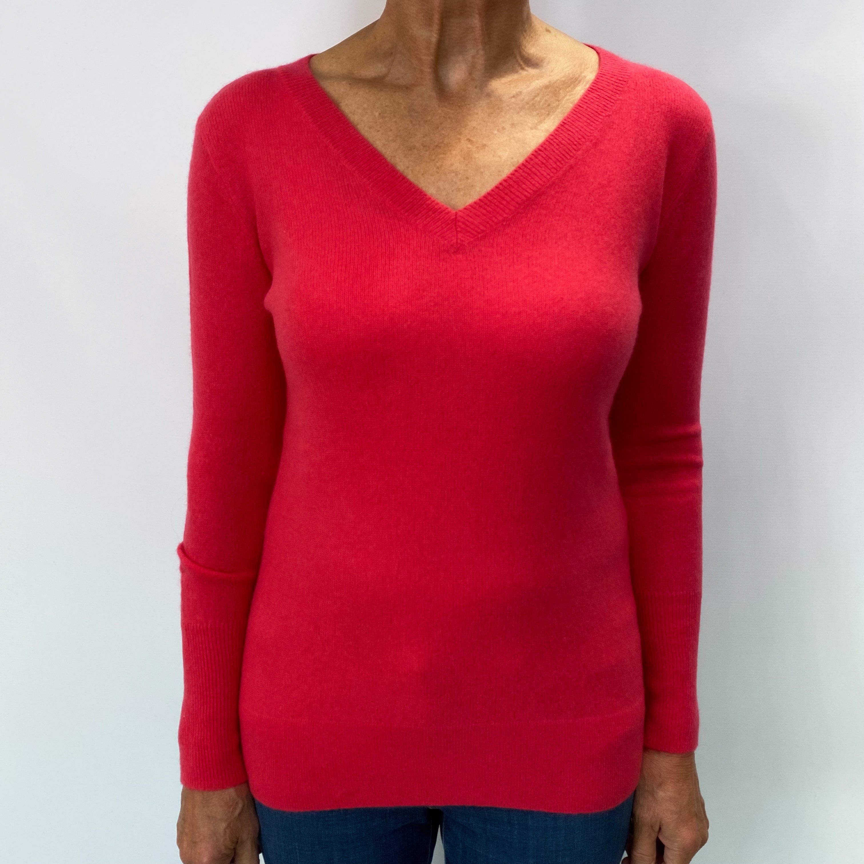 Cranberry Pink Cashmere V Neck Jumper Medium