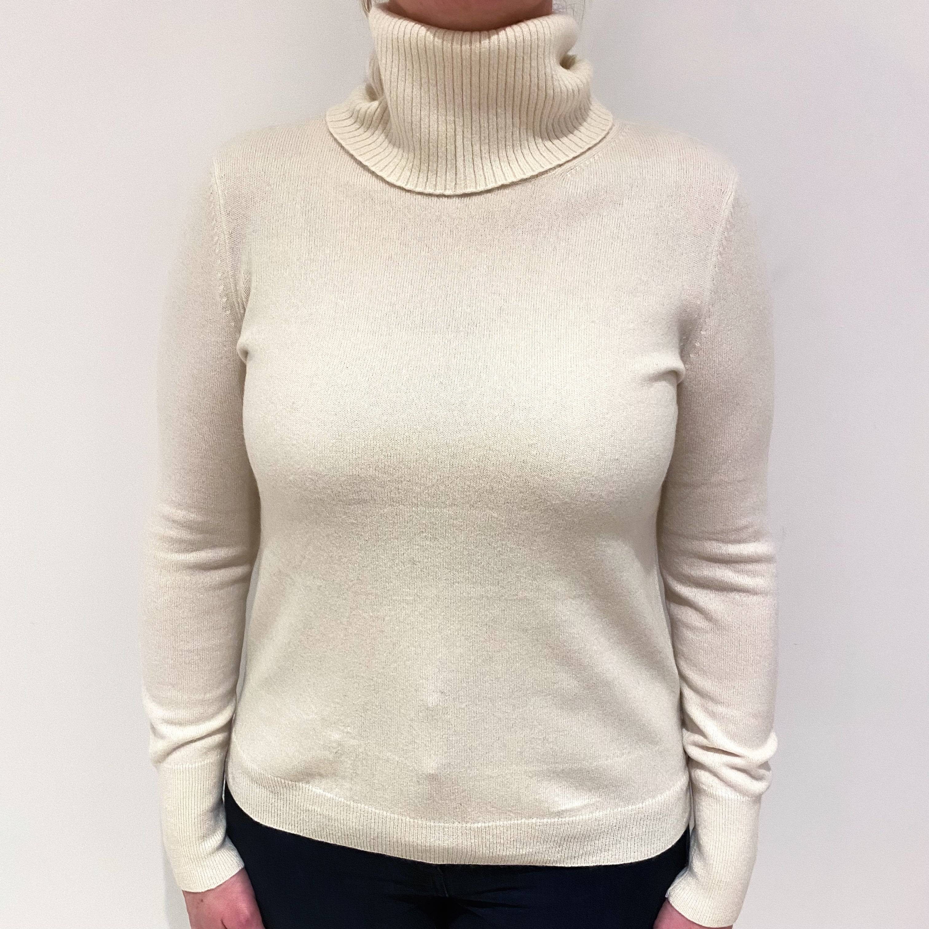 Vanilla Cream Cashmere Polo Neck Jumper Large