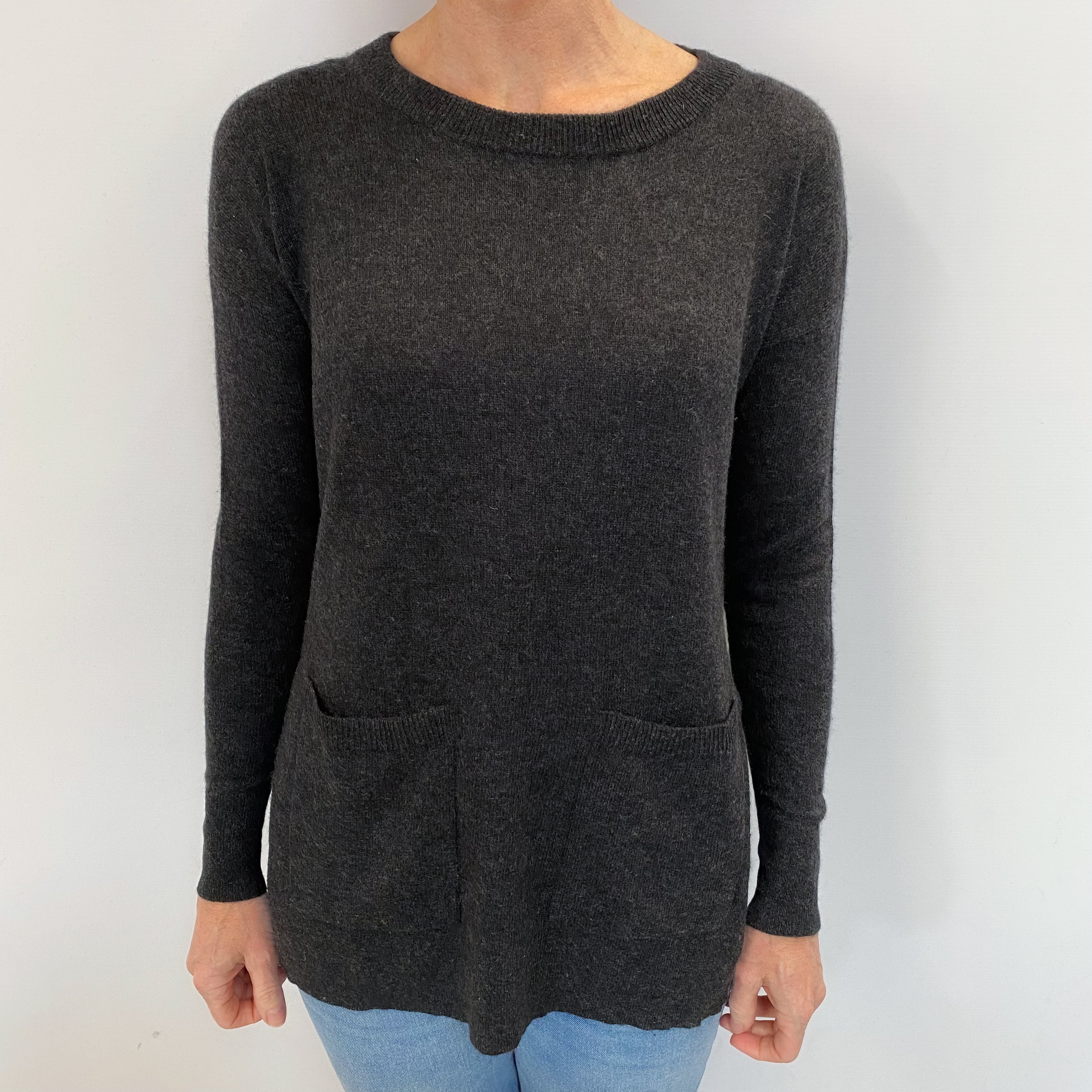 Charcoal Grey Cashmere Crew Neck Jumper Small