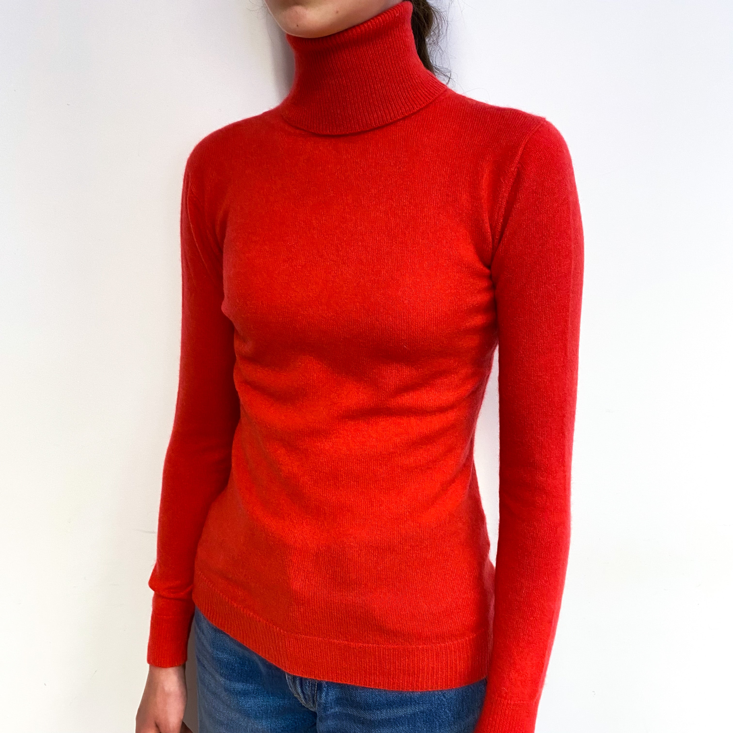 Vermillion Red Cashmere Polo Neck Jumper Extra Small