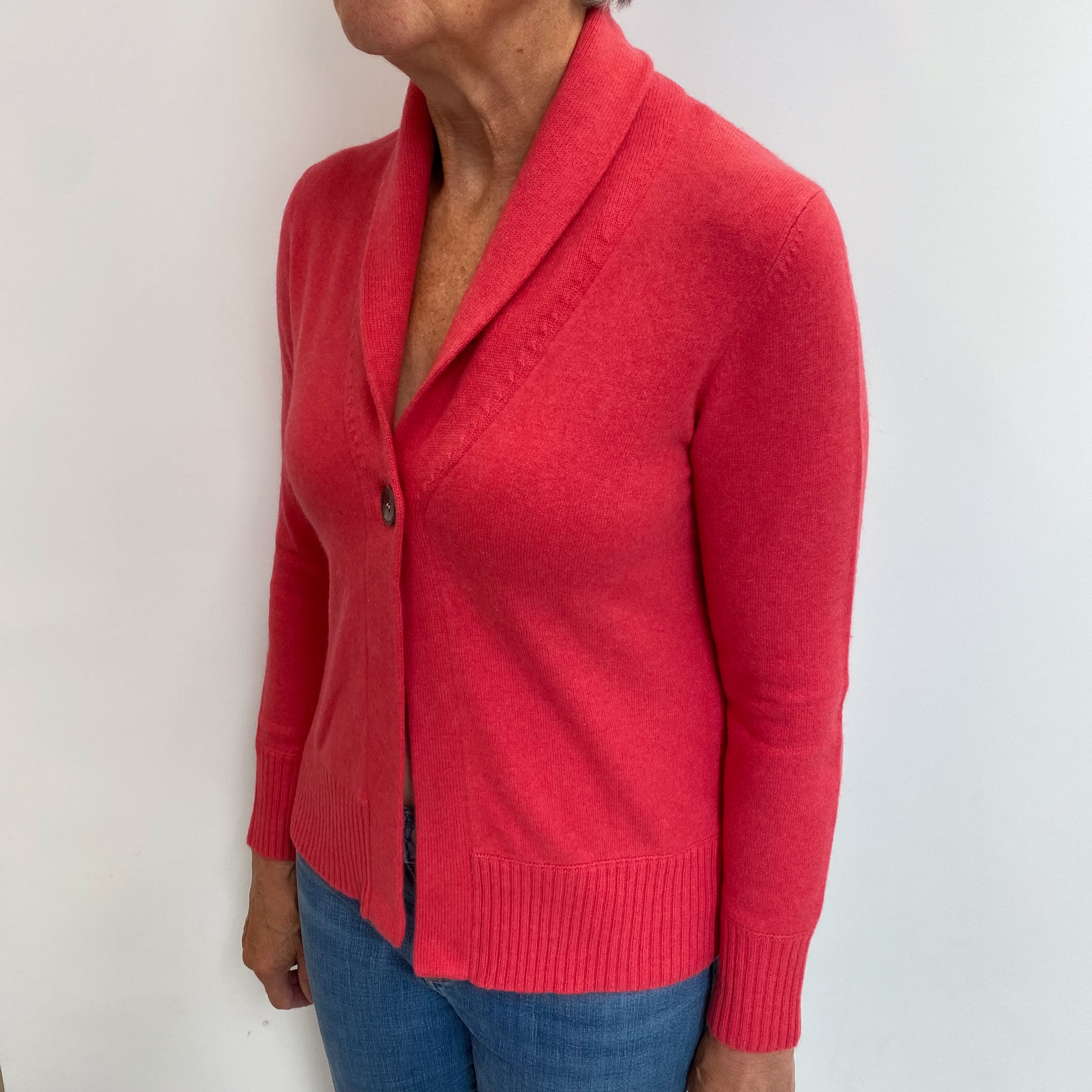 Watermelon Pink Cashmere Collared V Neck Cardigan Medium