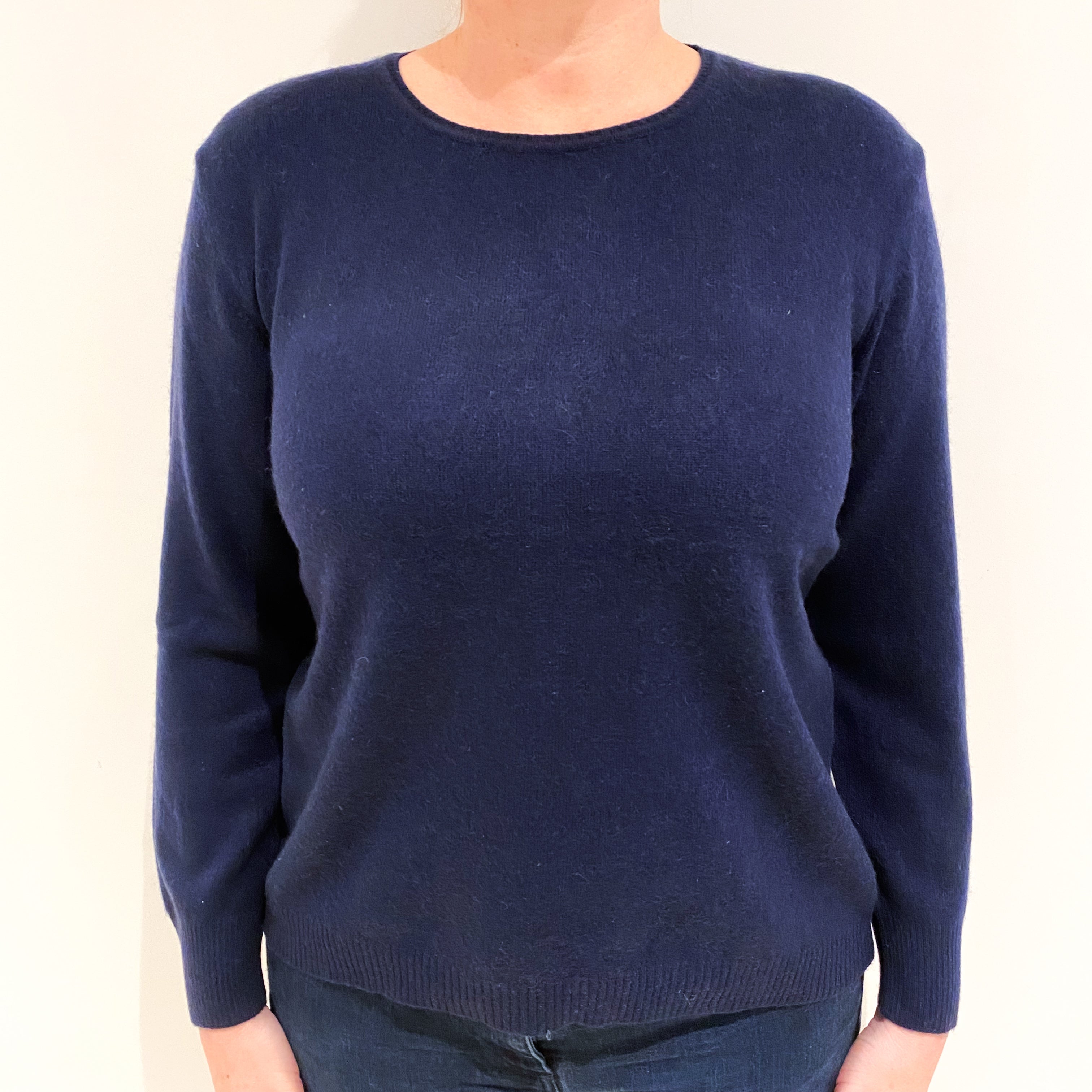 Yorn Dark Navy Cashmere Crew Neck Jumper Large