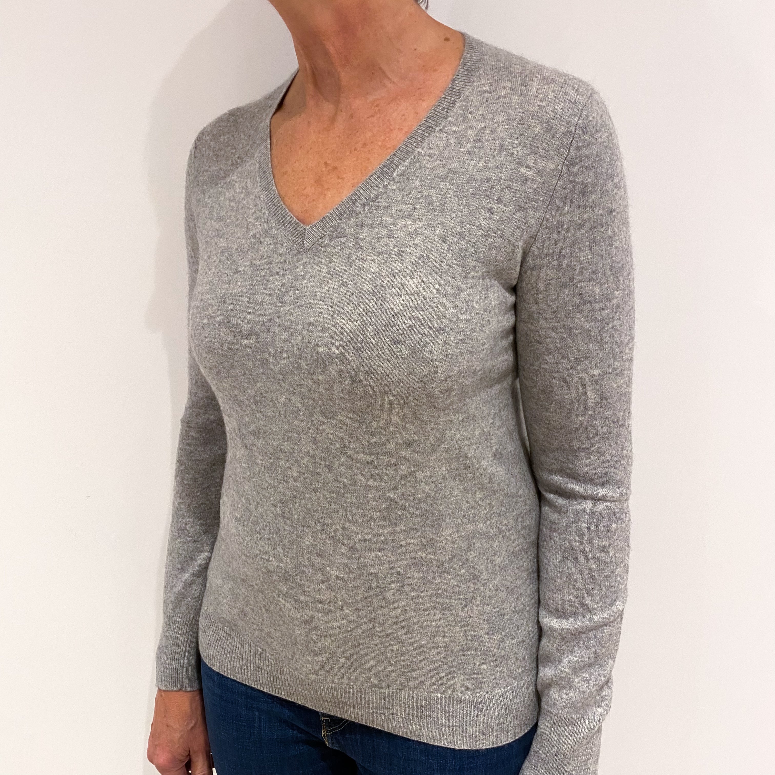 Smoke Grey Cashmere V Neck Jumper Medium