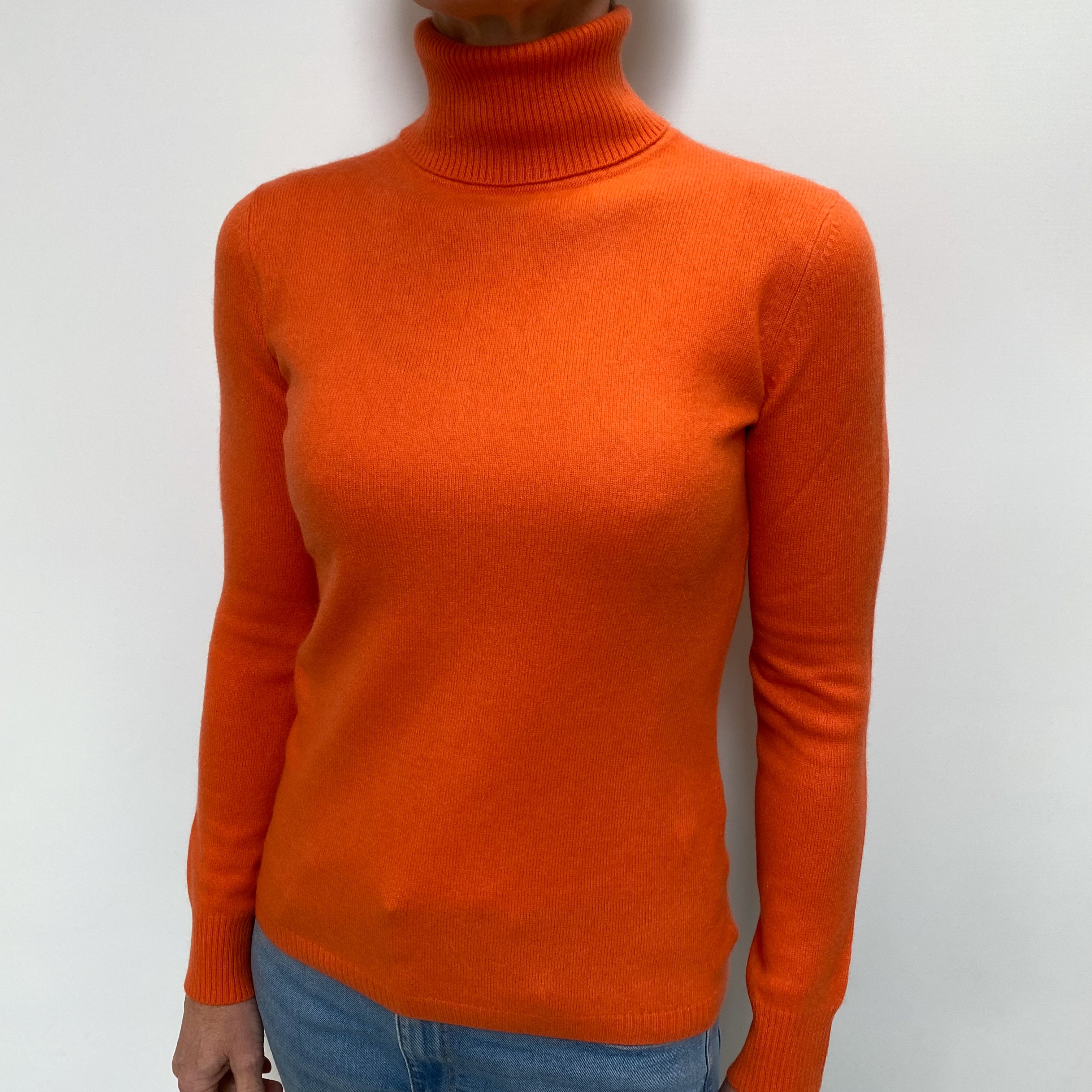 Tangerine Orange Cashmere Polo Neck Jumper Small