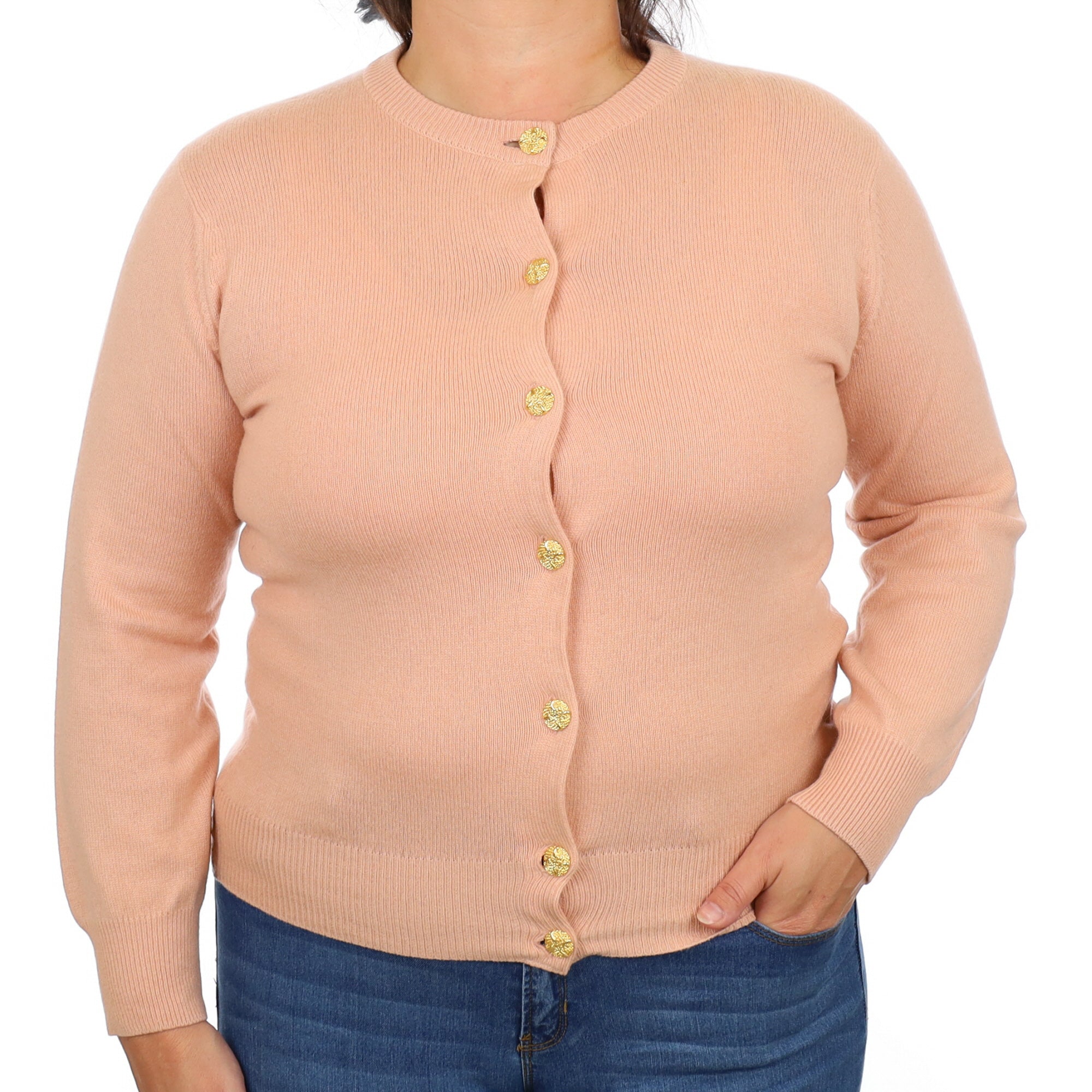 Shell Pink Cashmere Crew Neck Cardigan Large