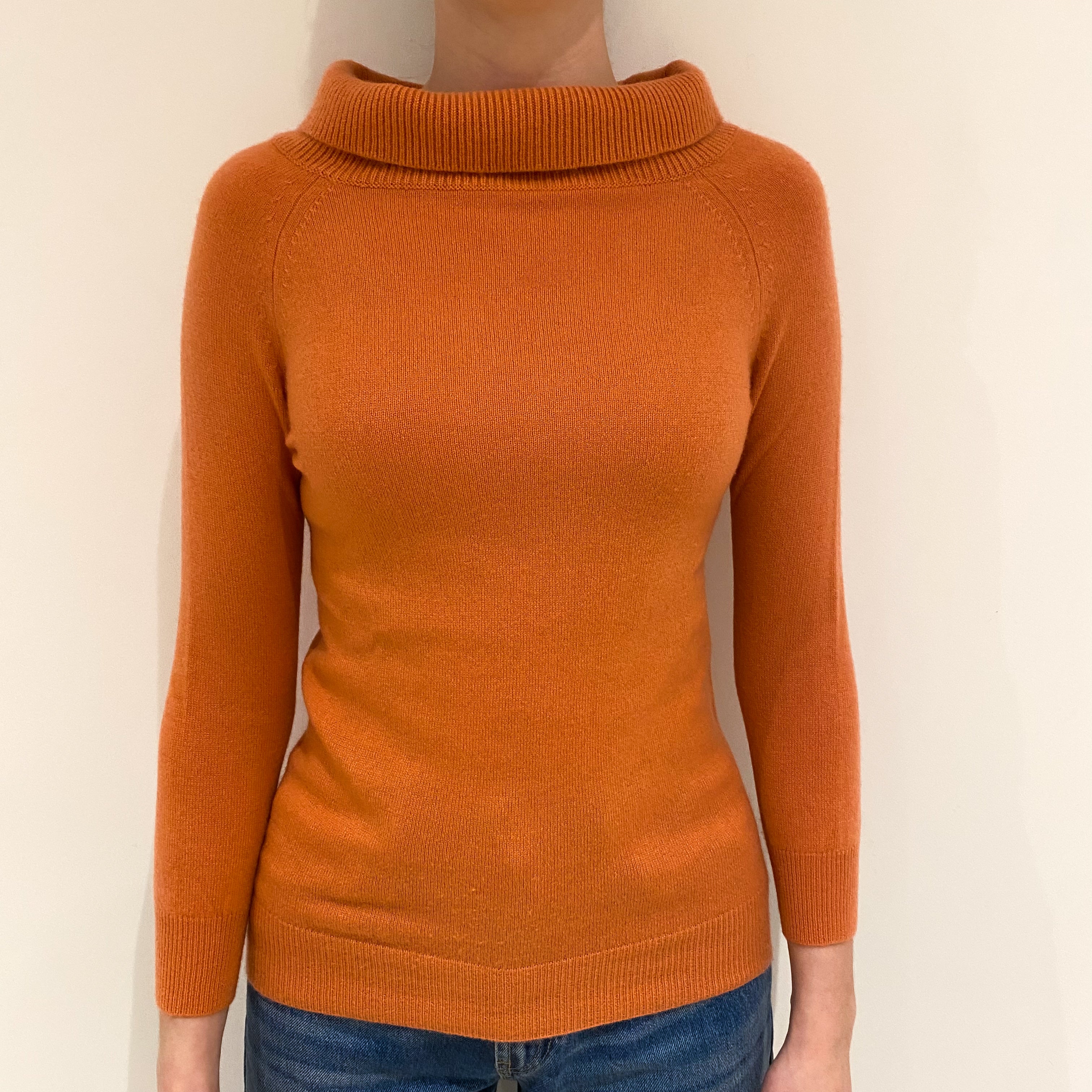 Crab Orange Cashmere Funnel Neck Jumper Extra Small