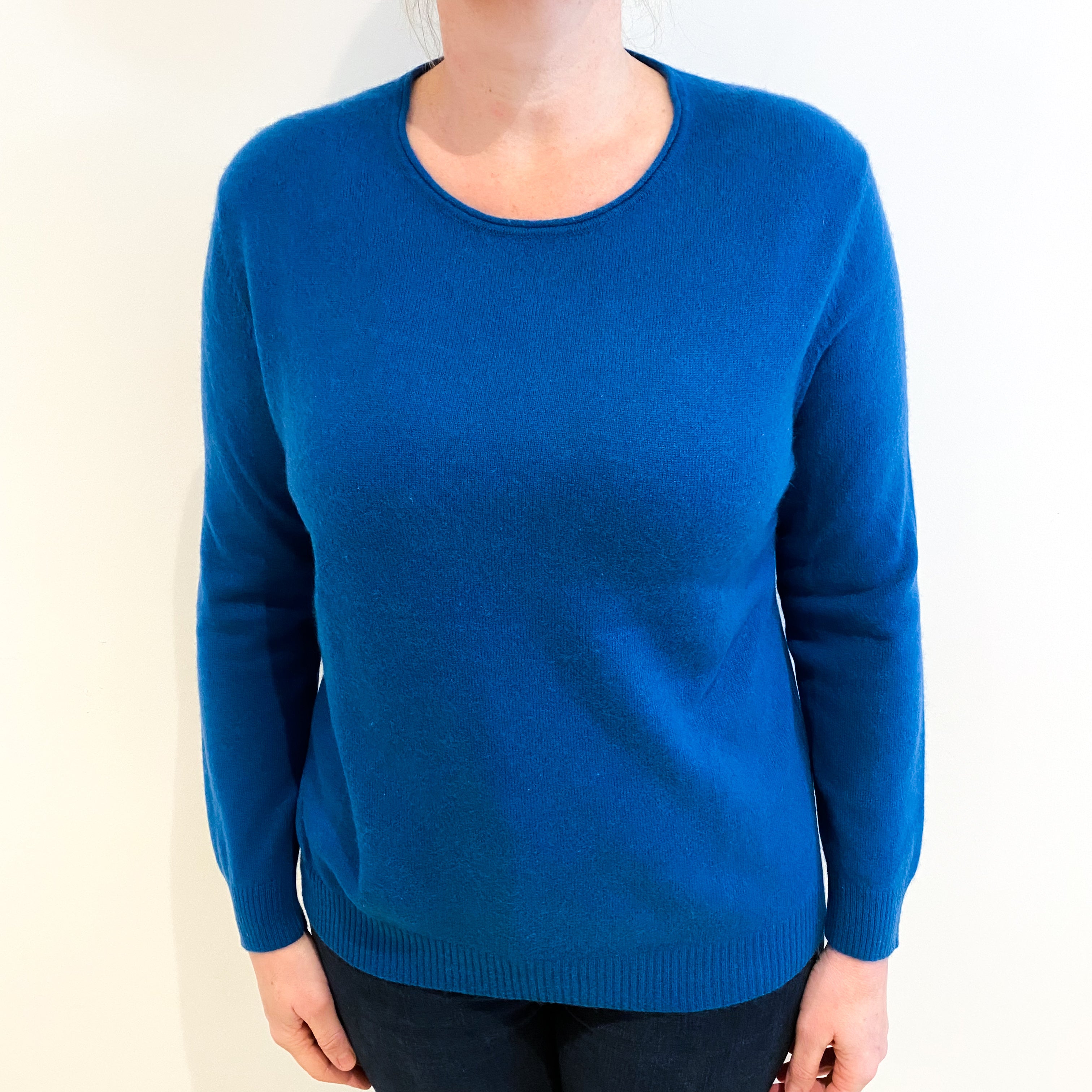 Peacock Blue Cashmere Crew Neck Jumper Large