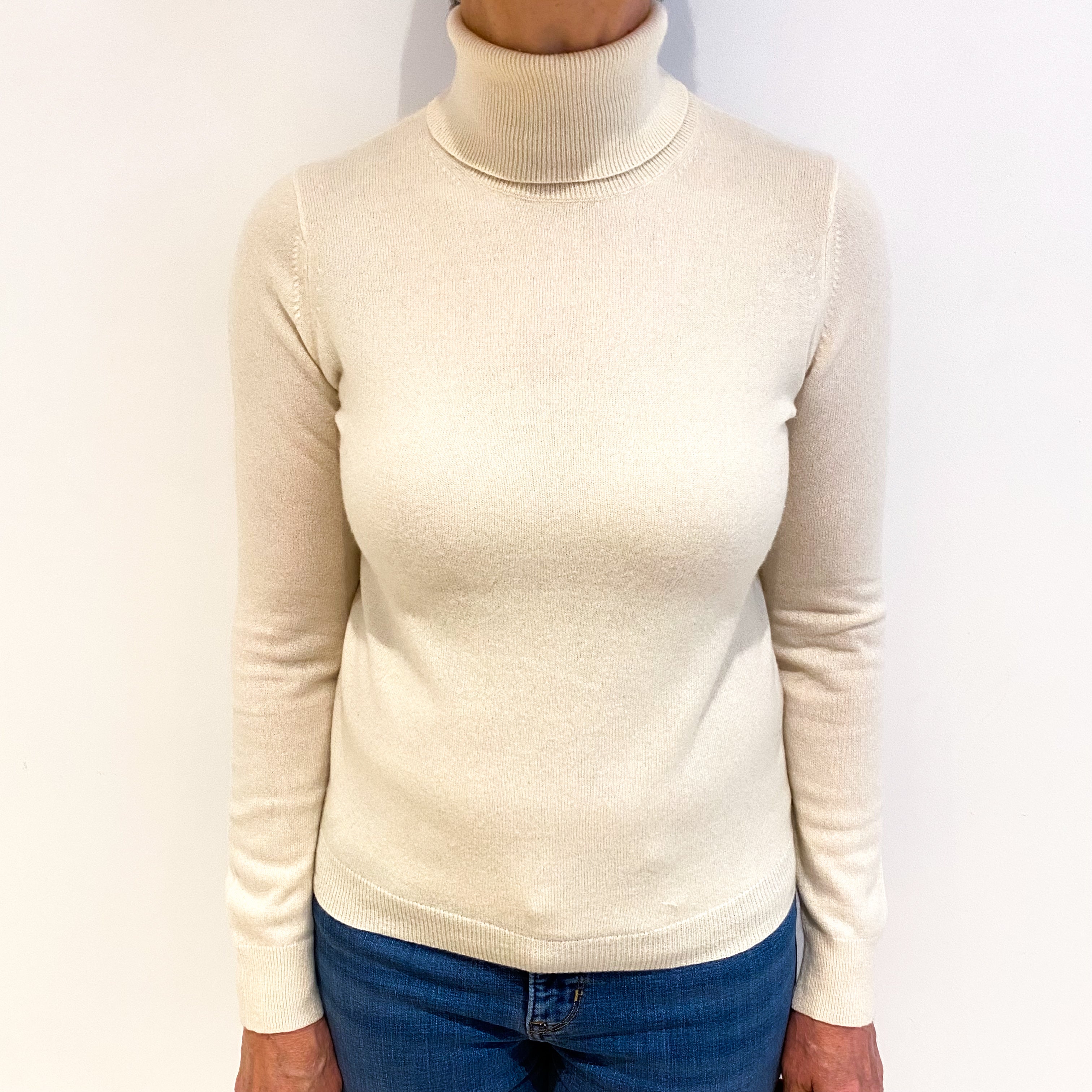 Vanilla Cream Cashmere Polo Neck Jumper Medium