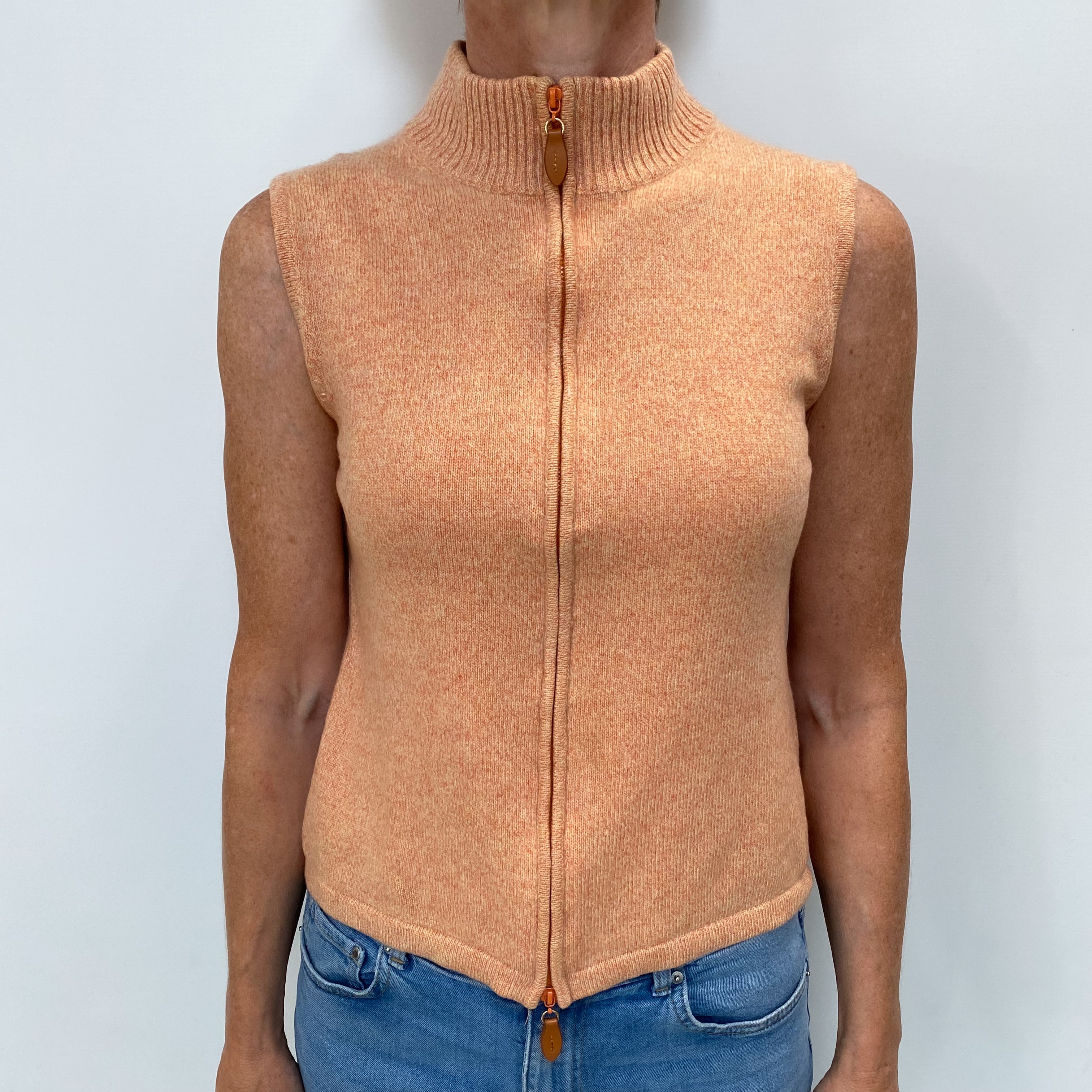 Apricot Orange Cashmere Zip Up Sleeveless Cardigan Small