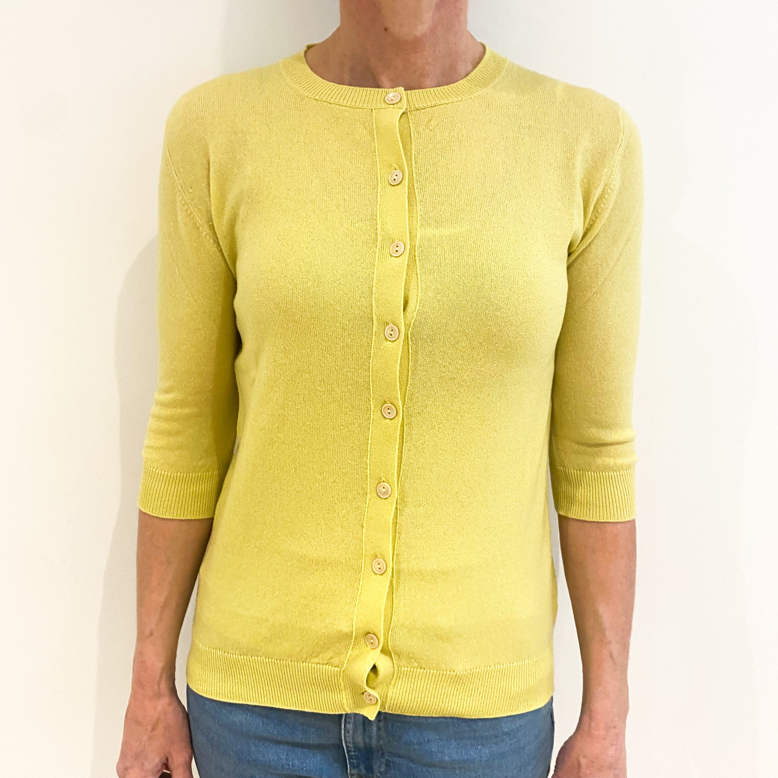 Brand New Scottish Lemon Yellow Cashmere Cardigan Small